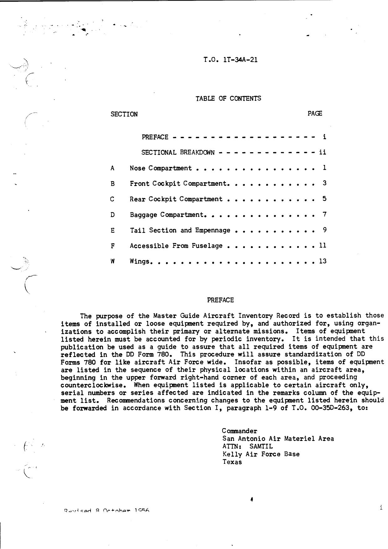 Sample page 3 from AirCorps Library document: Master Guide Aircraft Inventory Record for T-34A Aircraft