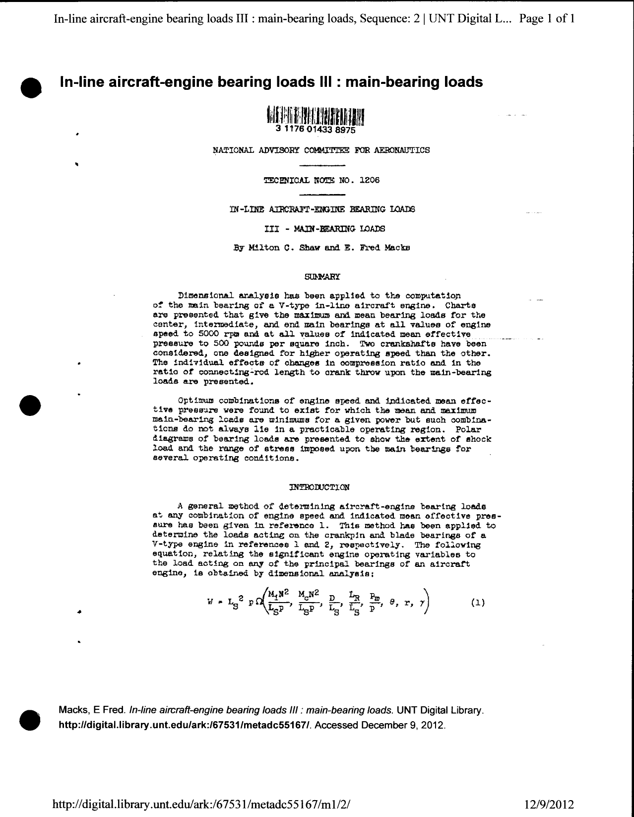 Sample page 2 from AirCorps Library document: In-Line Aircraft-Engine Bearing Loads