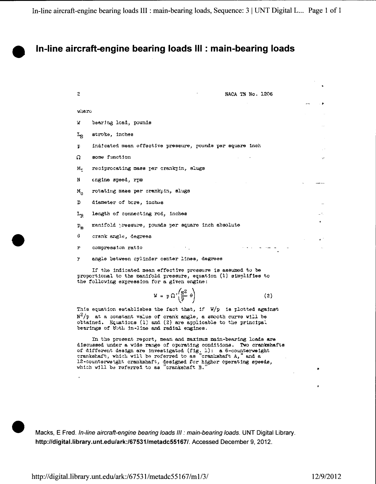 Sample page 3 from AirCorps Library document: In-Line Aircraft-Engine Bearing Loads