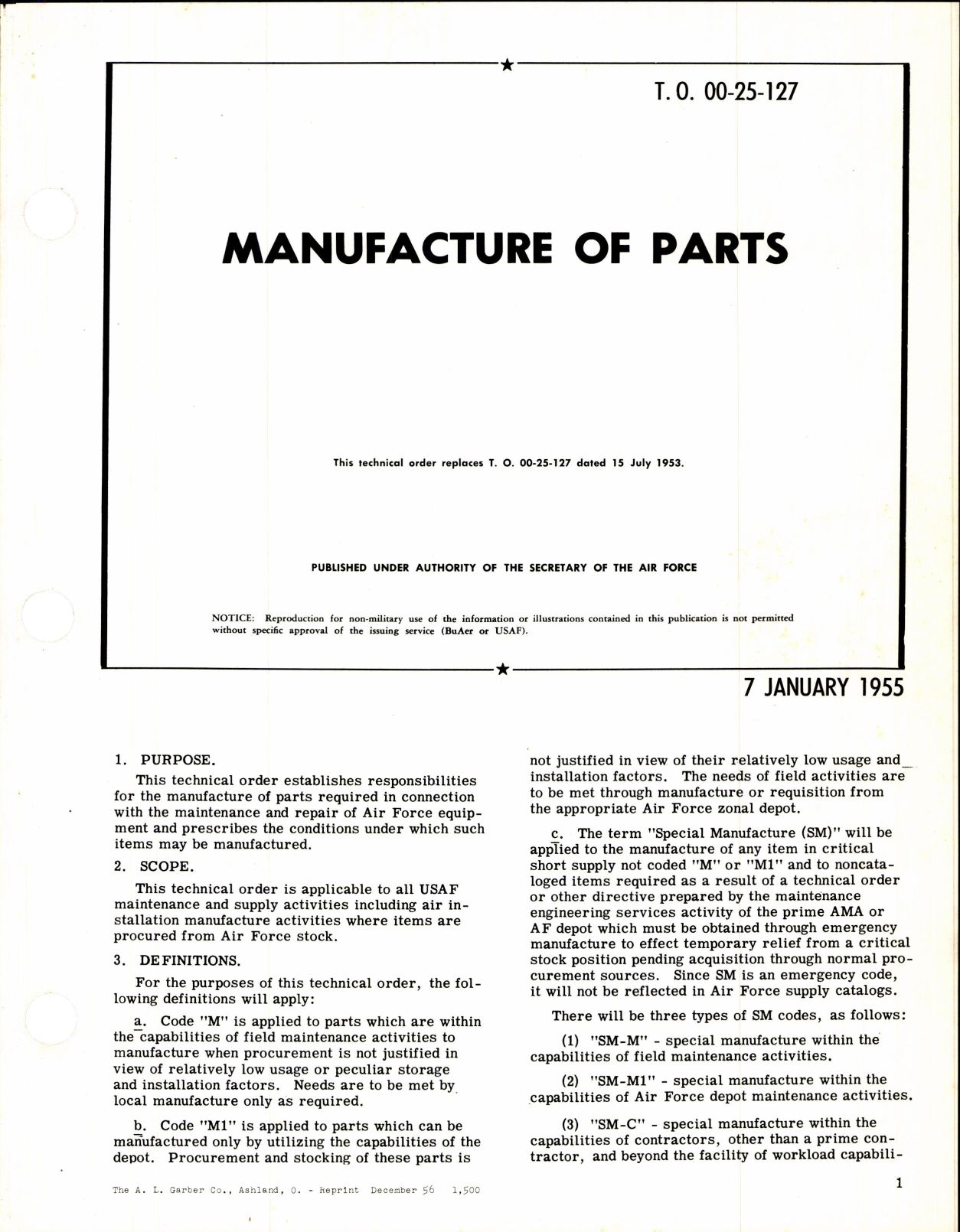 Sample page 1 from AirCorps Library document: Manufacture of Parts