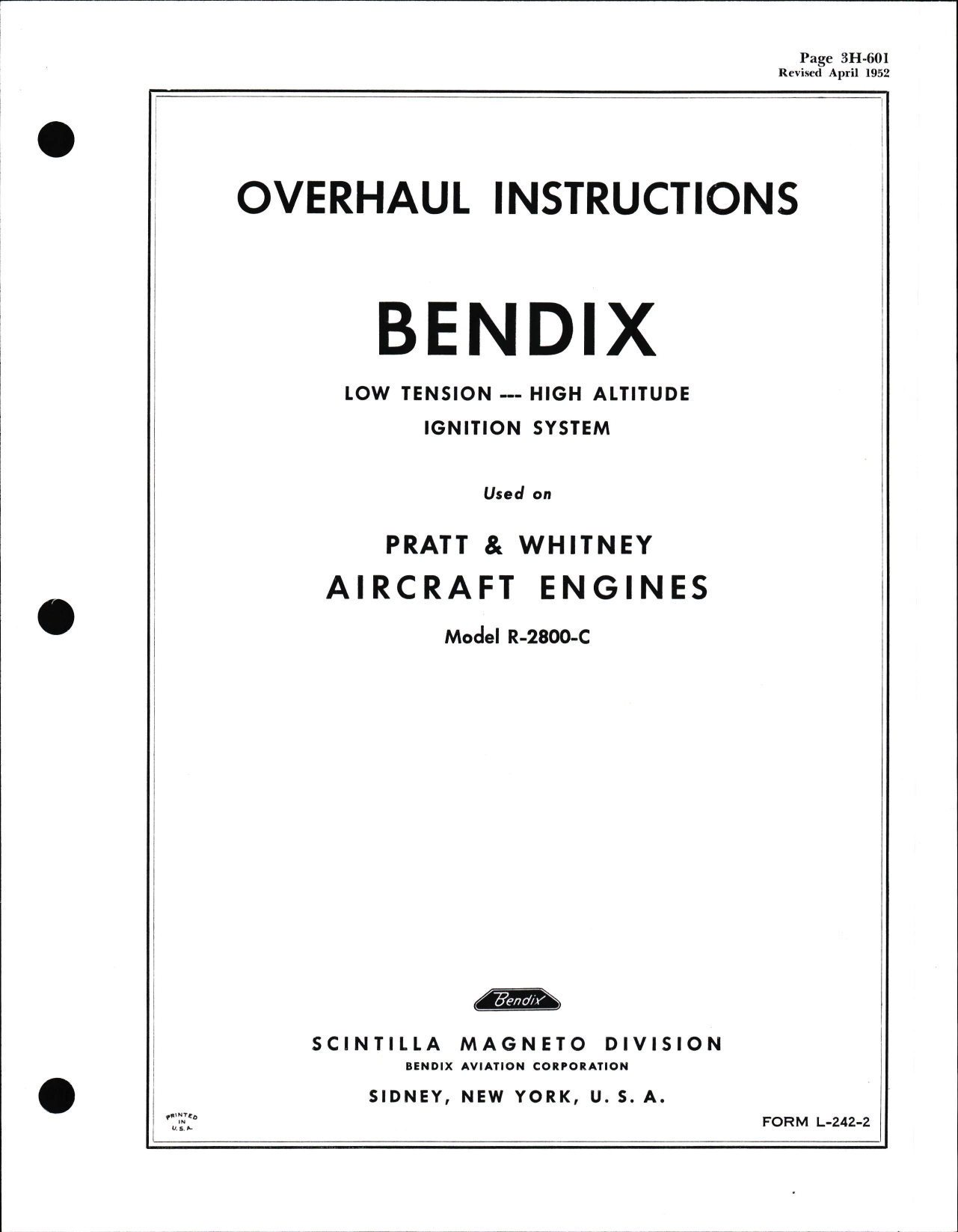 Sample page 1 from AirCorps Library document: Overhaul Instructions for Bendix Low Tension - High Altitude Ignition for Pratt & Whitney R-2800-C