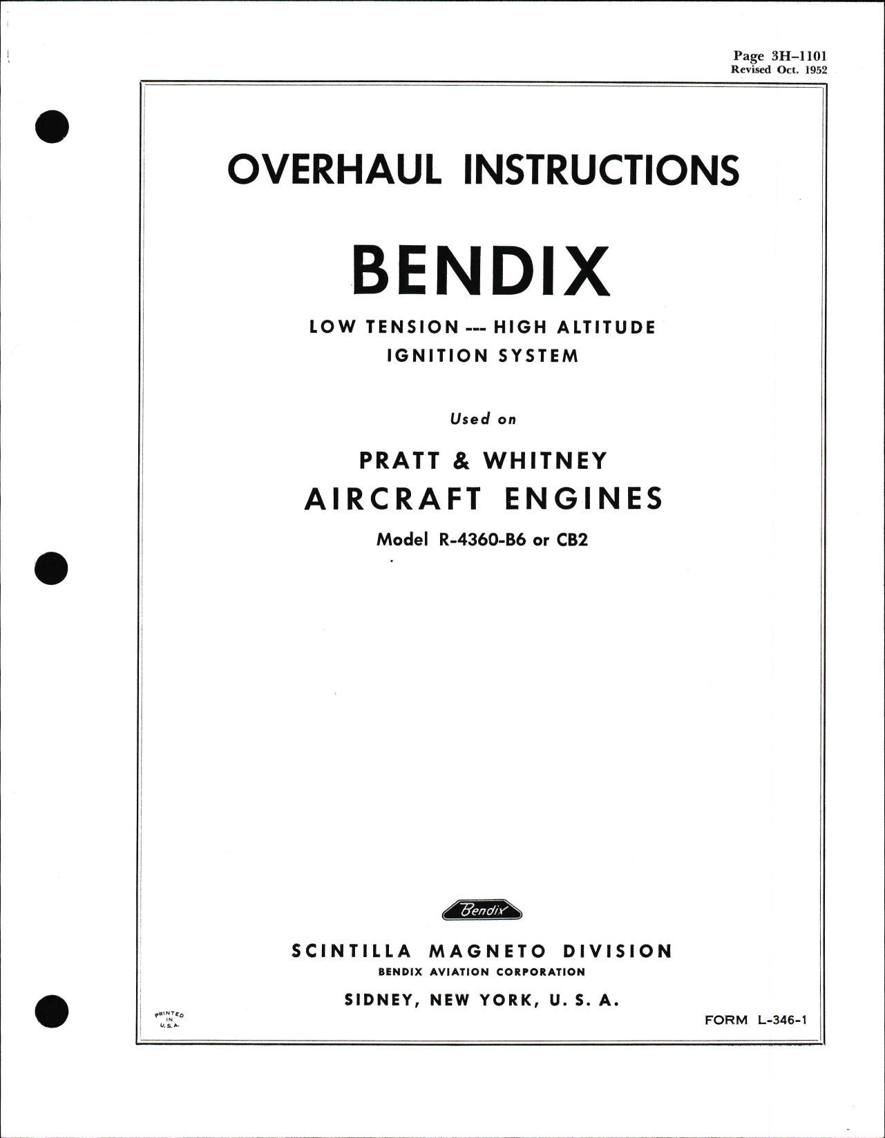 Sample page 1 from AirCorps Library document: Overhaul Instructions for Bendix Low Tension - High Altitude Ignition for Pratt & Whitney R-4360-B6 or CB2