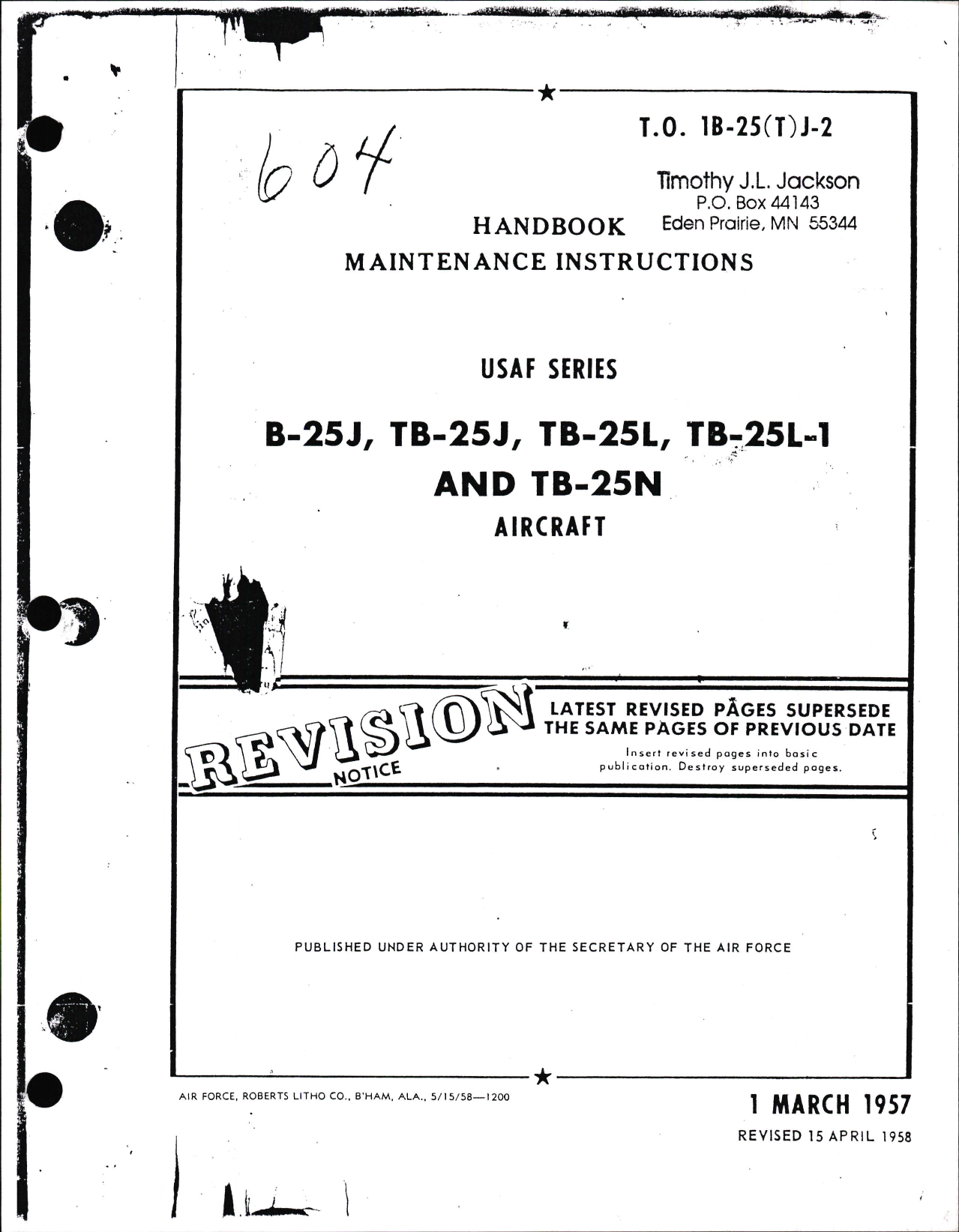 Sample page 1 from AirCorps Library document: Maintenance Instructions for B-25J, TB-25J, TB-25L, TB-25L-1, and TB-25N