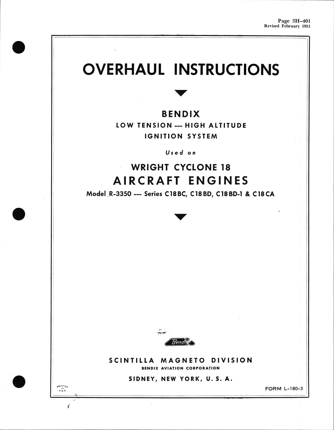 Sample page 1 from AirCorps Library document: Overhaul Instructions for Bendix Low Tension - High Altitude Ignition for Wright R-3350