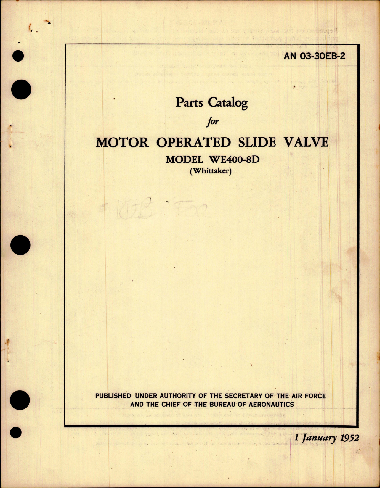 Sample page 1 from AirCorps Library document: Parts Catalog for Motor Operated Slide Valve - Model WE400-8D 