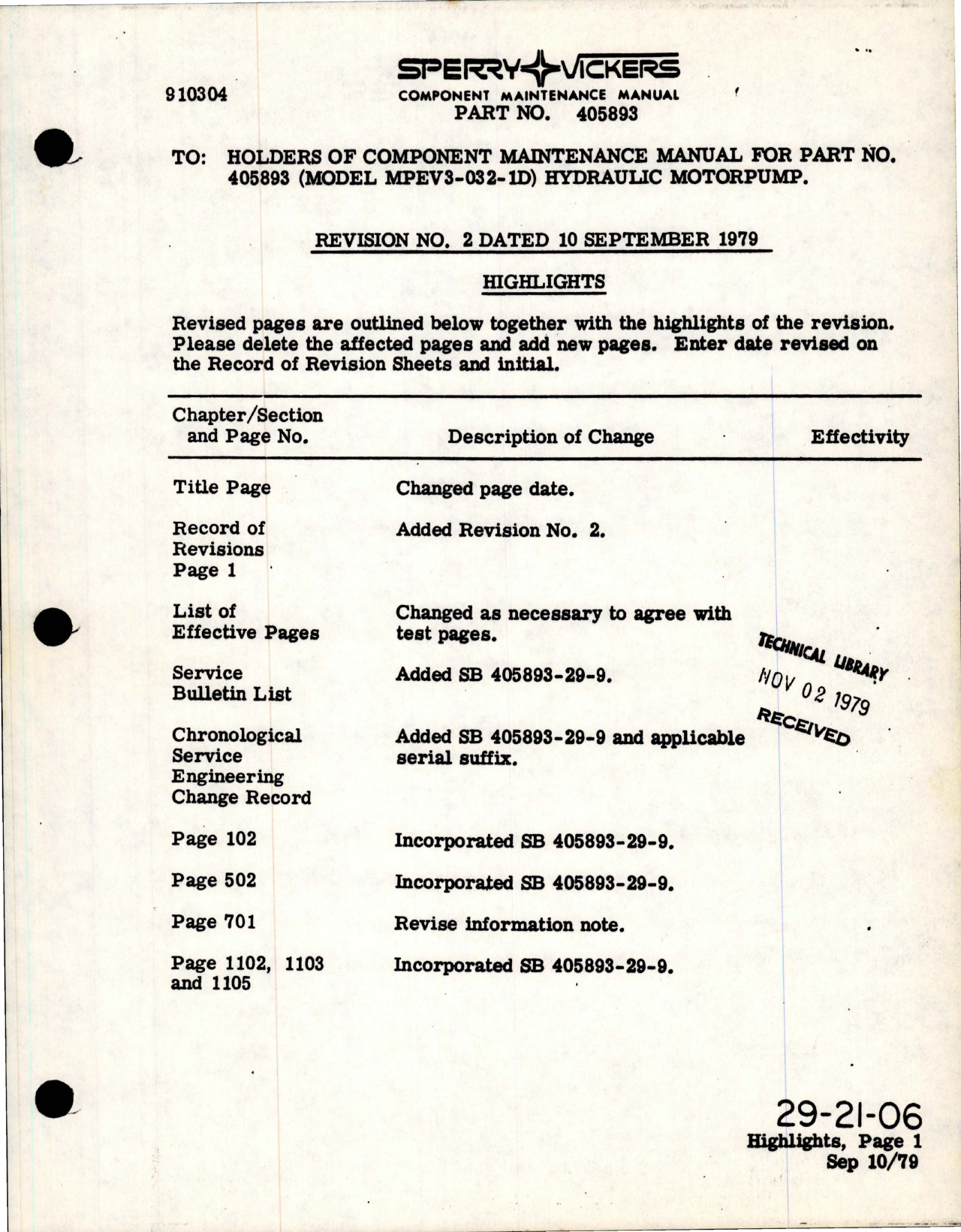Sample page 1 from AirCorps Library document: Component Maintenance Manuals for Hydraulic Motorpump - Parts 405893 and 414470 -  Revision No. 2
