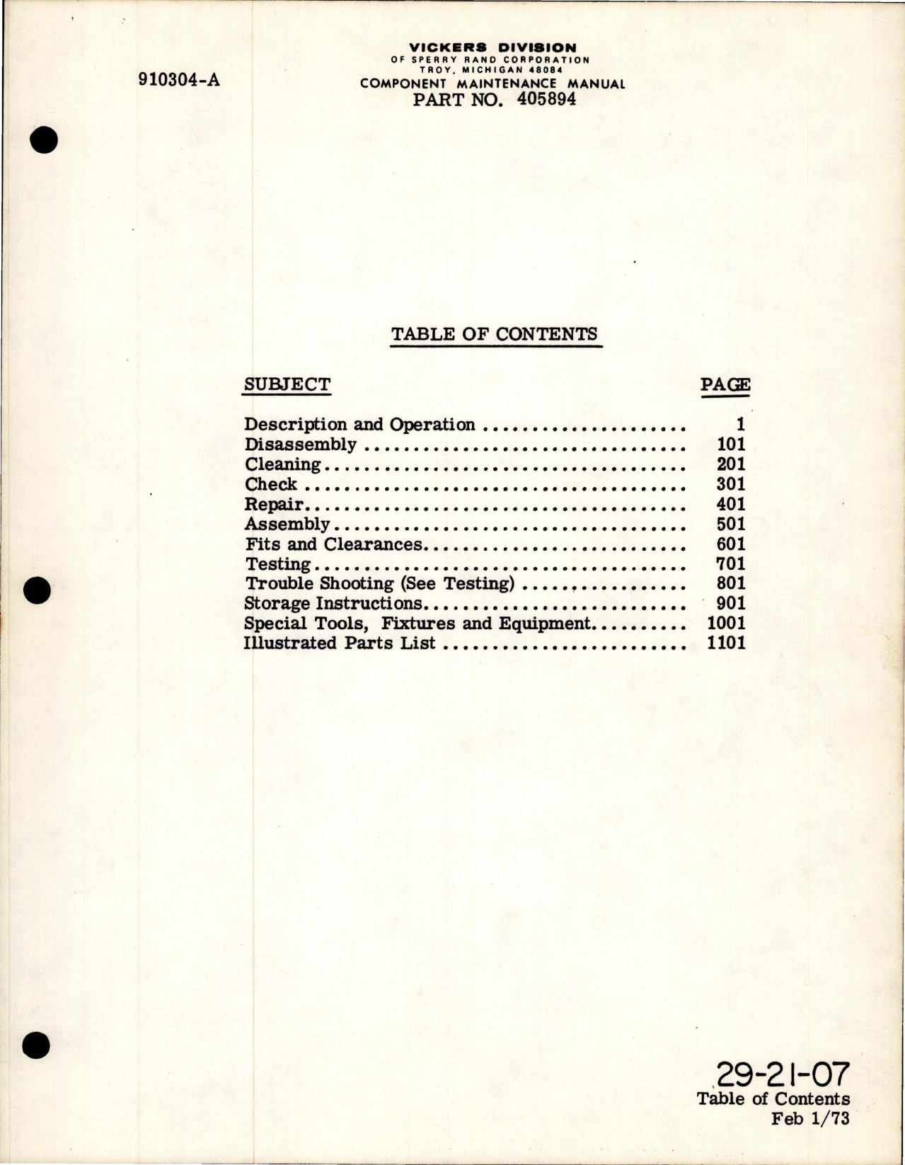 Sample page 7 from AirCorps Library document: Component Maintenance Manual with Illustrated Parts List for Hydraulic Pump -Part 405894 and 420609 