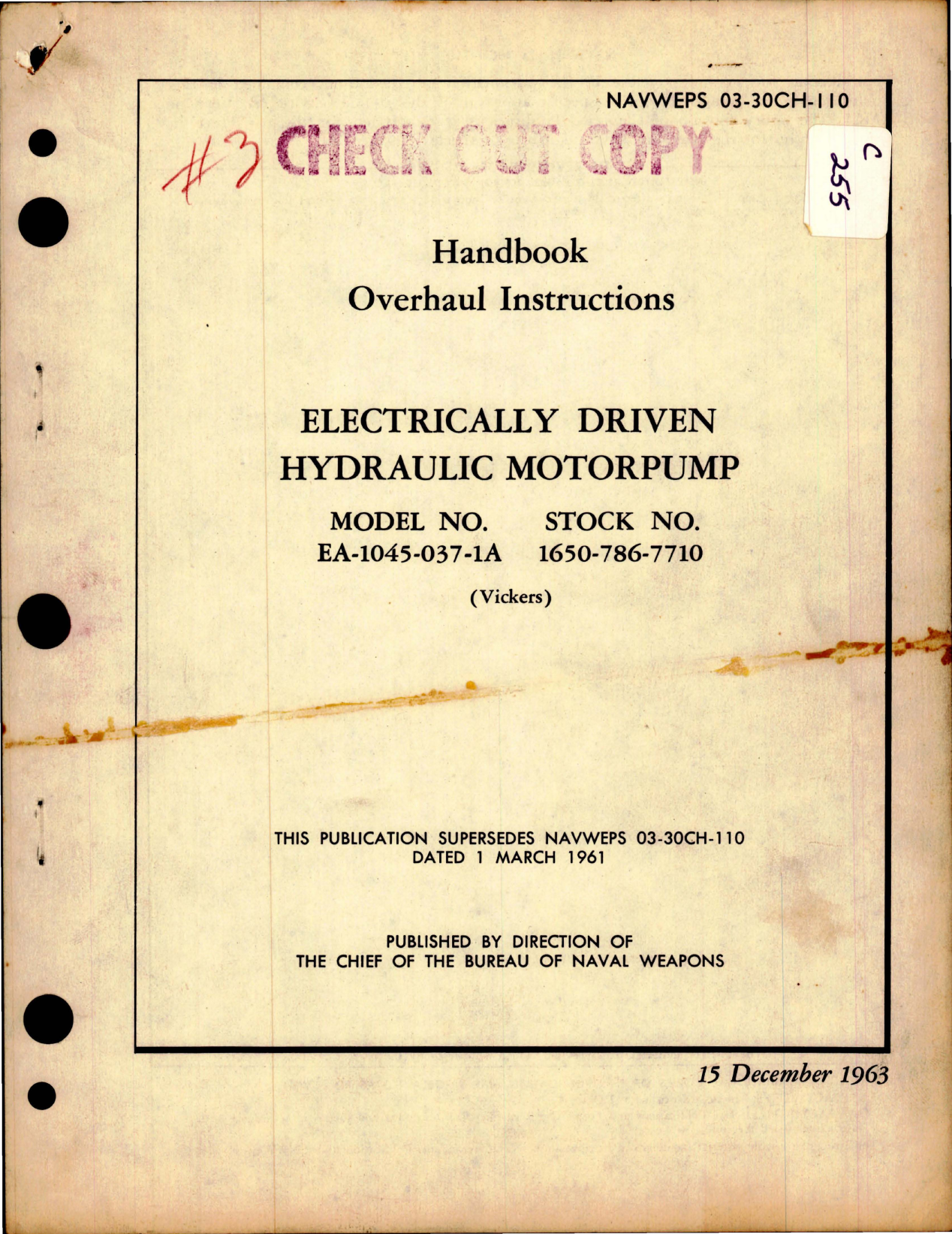 Sample page 1 from AirCorps Library document: Overhaul Instructions for Electrically Driven Hydraulic Motorpump - Model EA-1045-037-1A 