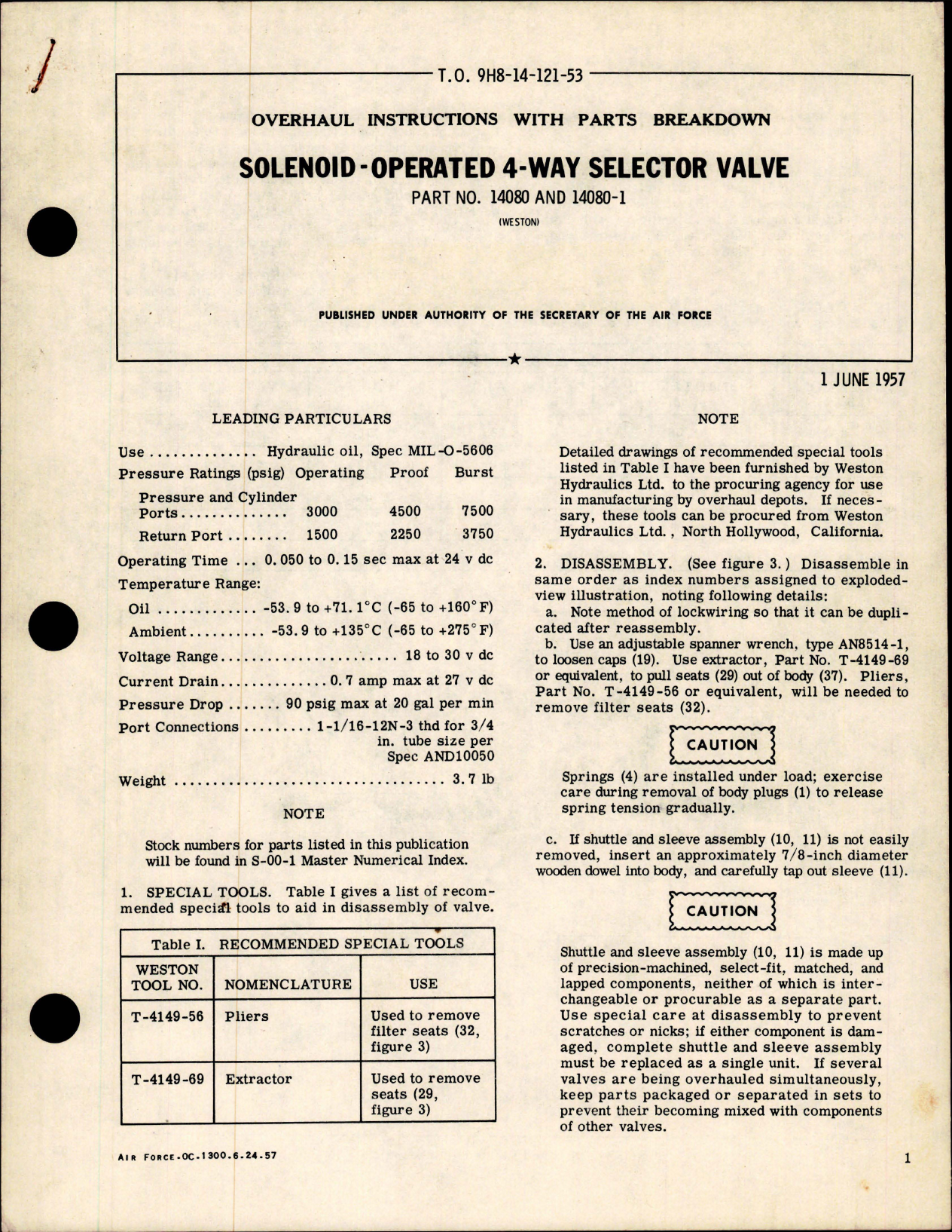 Sample page 1 from AirCorps Library document: Overhaul Instructions with Parts Breakdown for Solenoid Operated 4-Way Selector Valve - Parts 14080 and 14080-1 