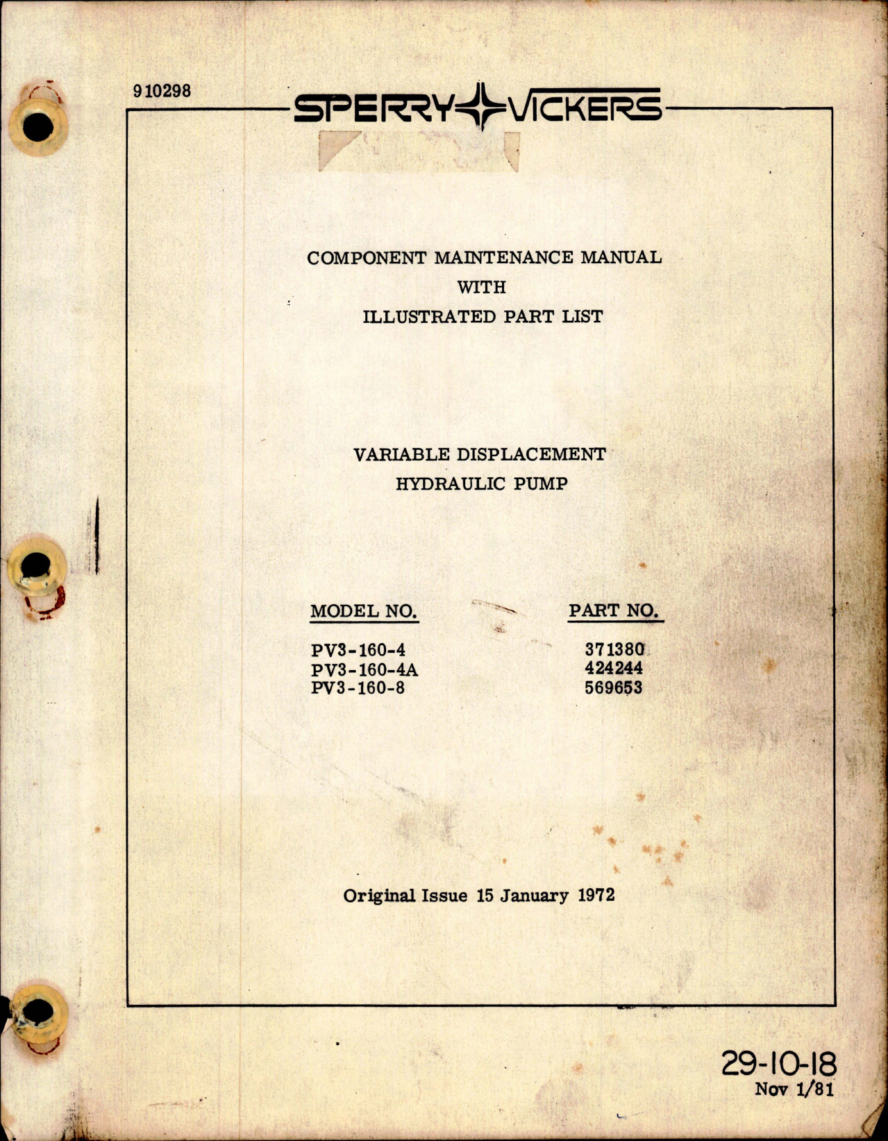 Sample page 1 from AirCorps Library document: Maintenance Manual with Illustrated Parts List for Variable Displacement Hydraulic Pump 