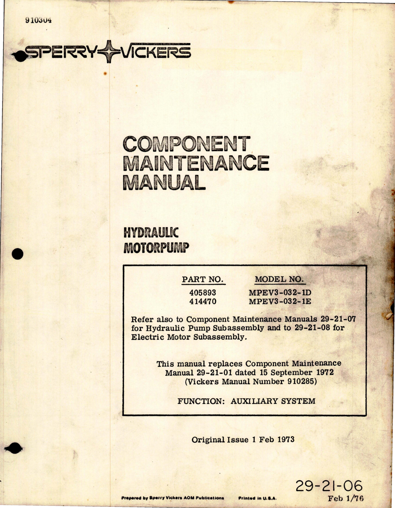 Sample page 1 from AirCorps Library document: Component Maintenance Manuals for Hydraulic Motorpump - Parts 405893 and 414470 