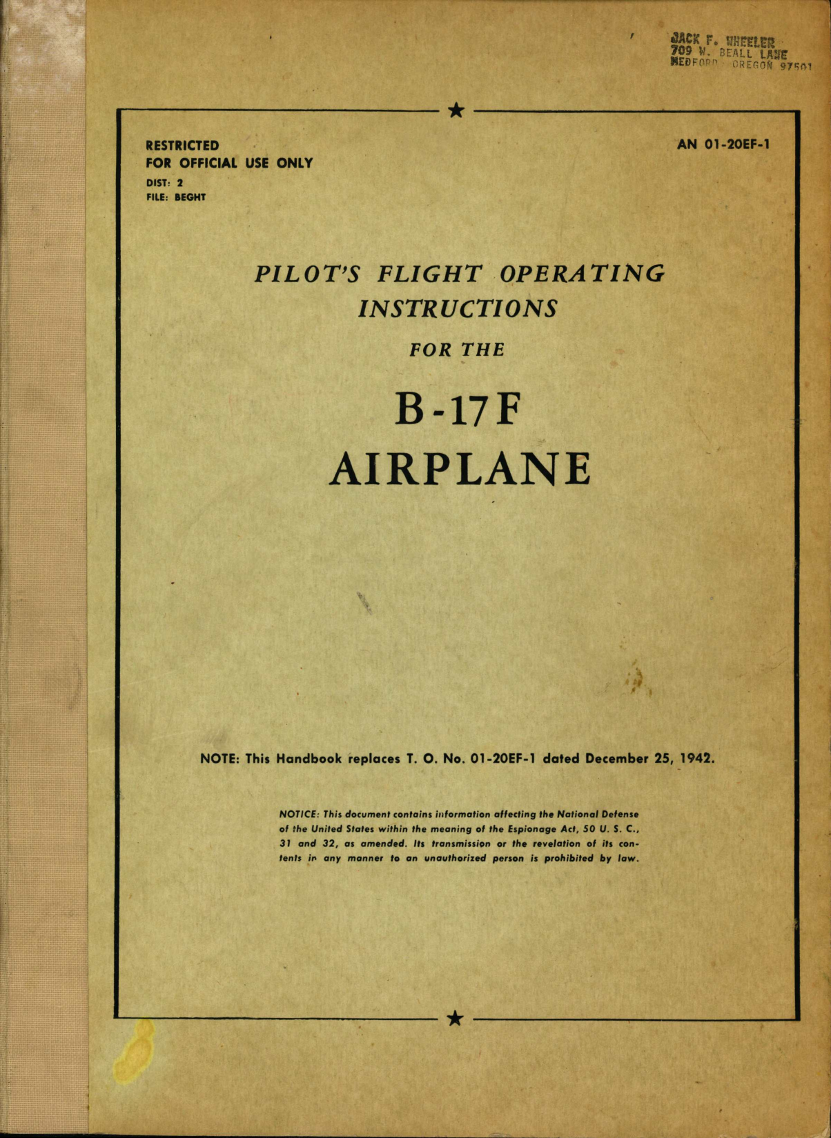 Sample page 1 from AirCorps Library document: Pilot's Flight Operating Instructions for B-17F and G