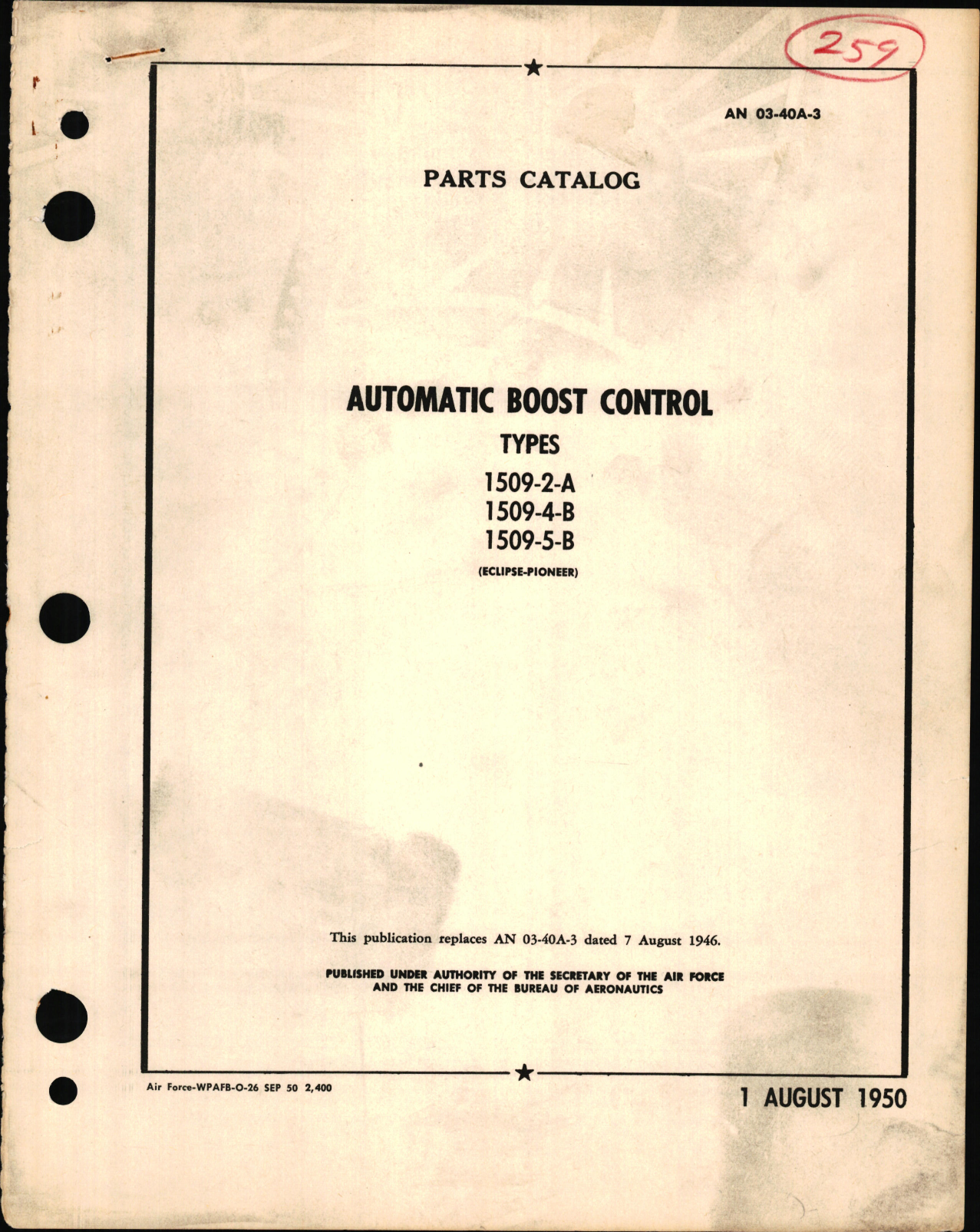 Sample page 1 from AirCorps Library document: Operation and Service Instructions for Automatic Boost Control Types 1509, 