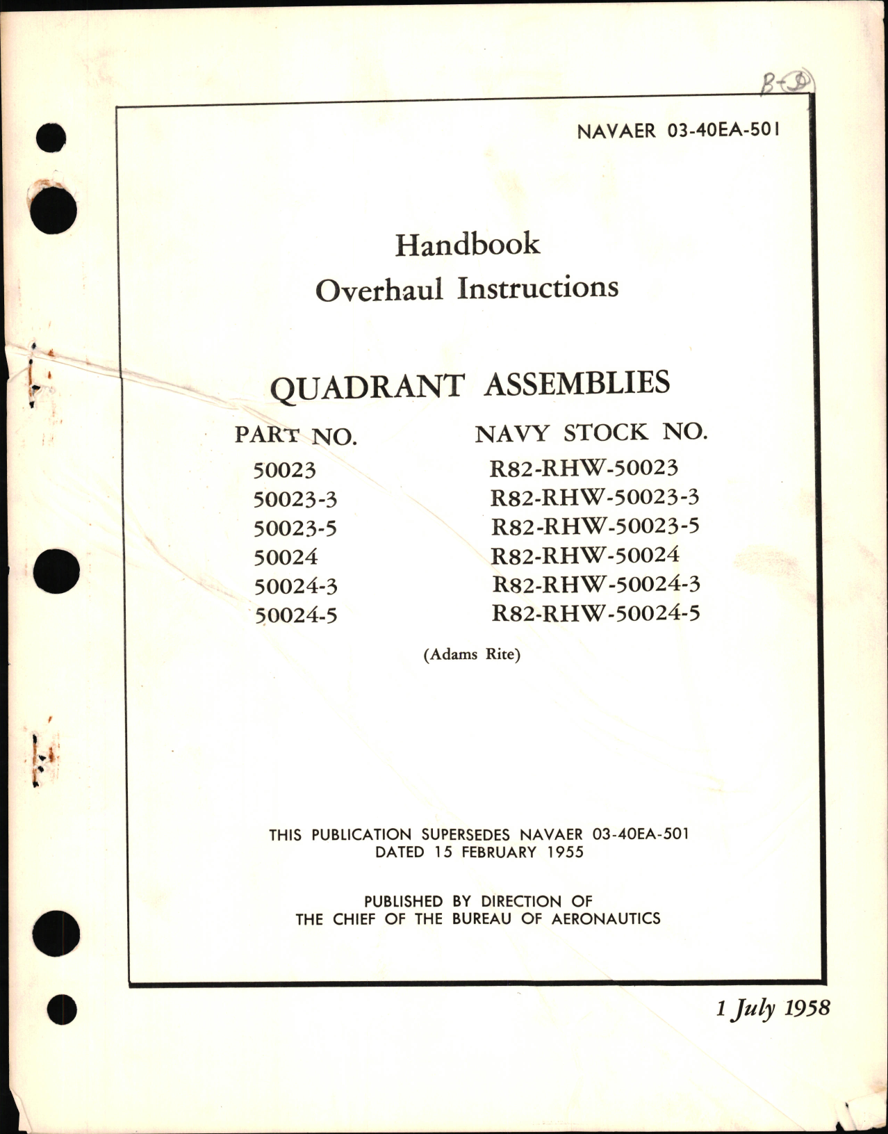 Sample page 1 from AirCorps Library document: Overhaul Instructions for Quadrant Assemblies