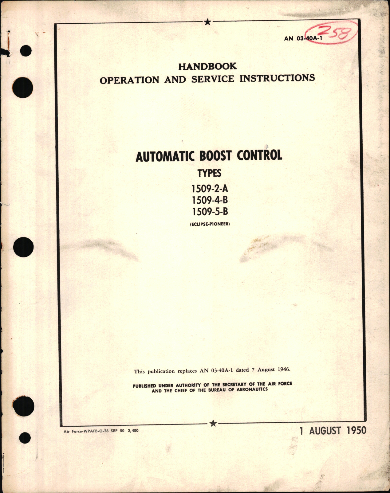 Sample page 1 from AirCorps Library document: Operation and Service Instructions for Automatic Boost Control Types 1509