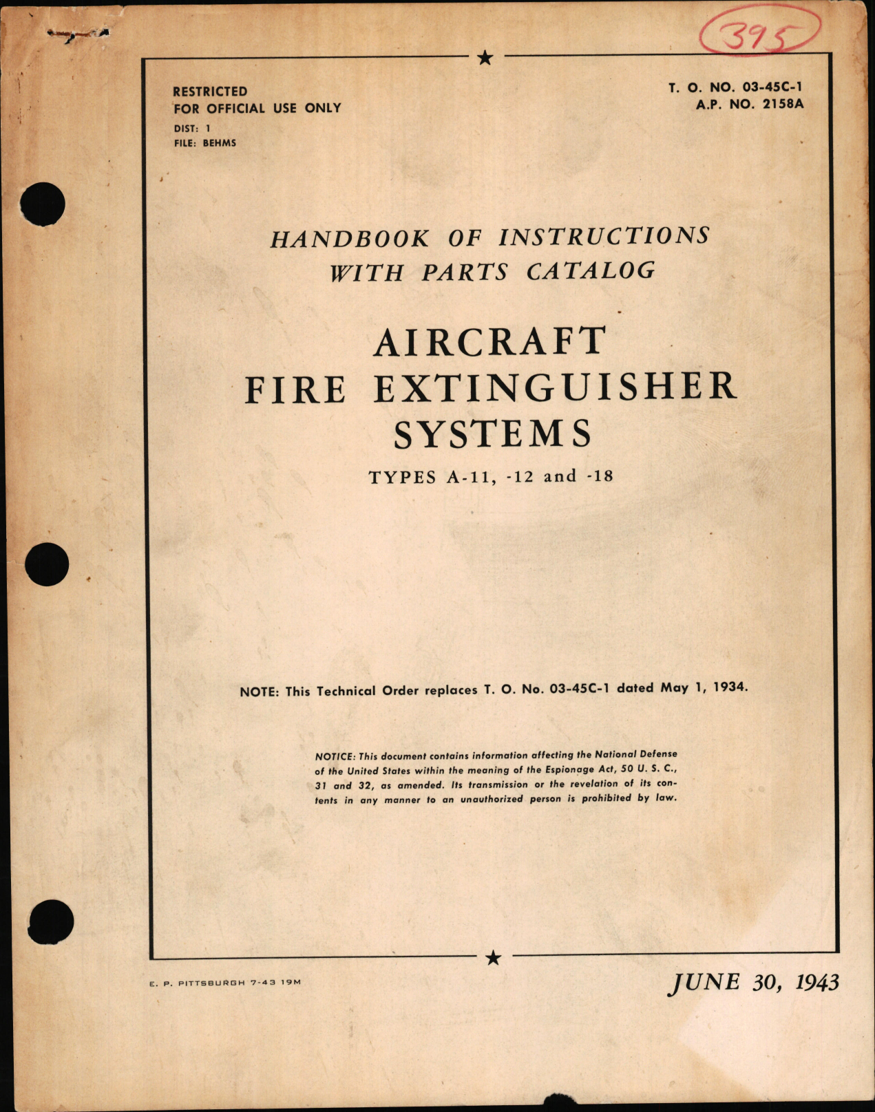 Sample page 1 from AirCorps Library document: Instructions with Parts Catalog for Aircraft Fire Extinguisher Systems Types A-11, A-12, and A-18