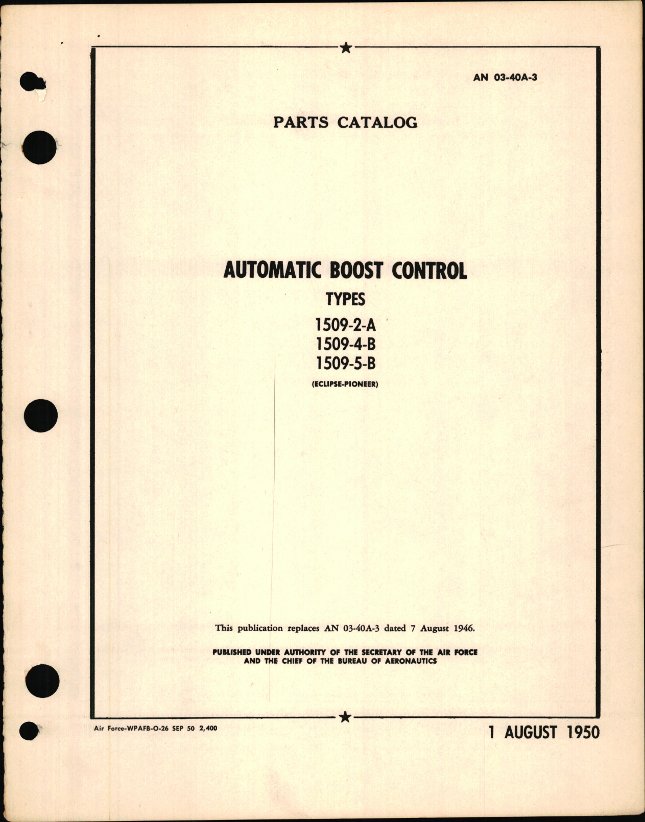 Sample page 1 from AirCorps Library document: , Parts Catalog for Automatic Boost Control Types 1509 (Eclipse-Pioneer), 