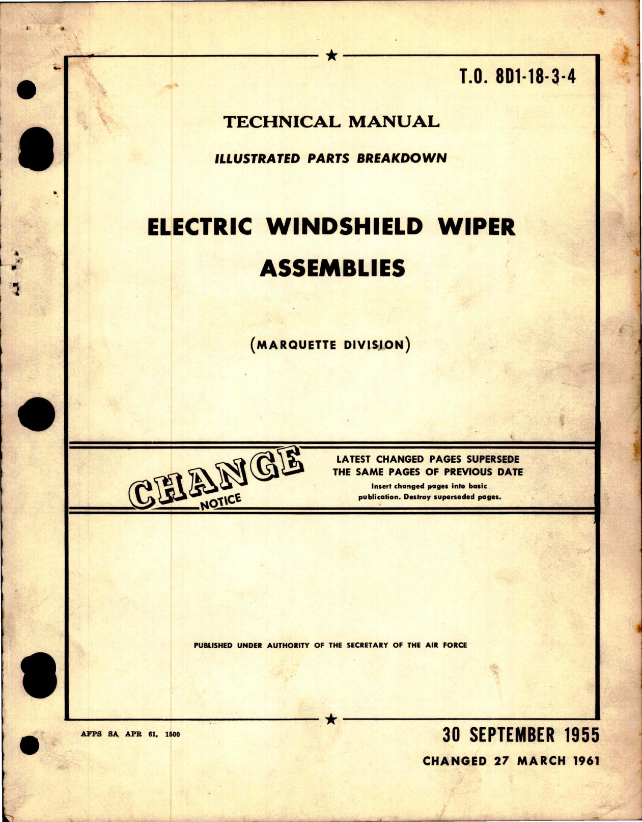 Sample page 1 from AirCorps Library document: Illustrated Parts Breakdown for Electric Windshield Wiper Assembly