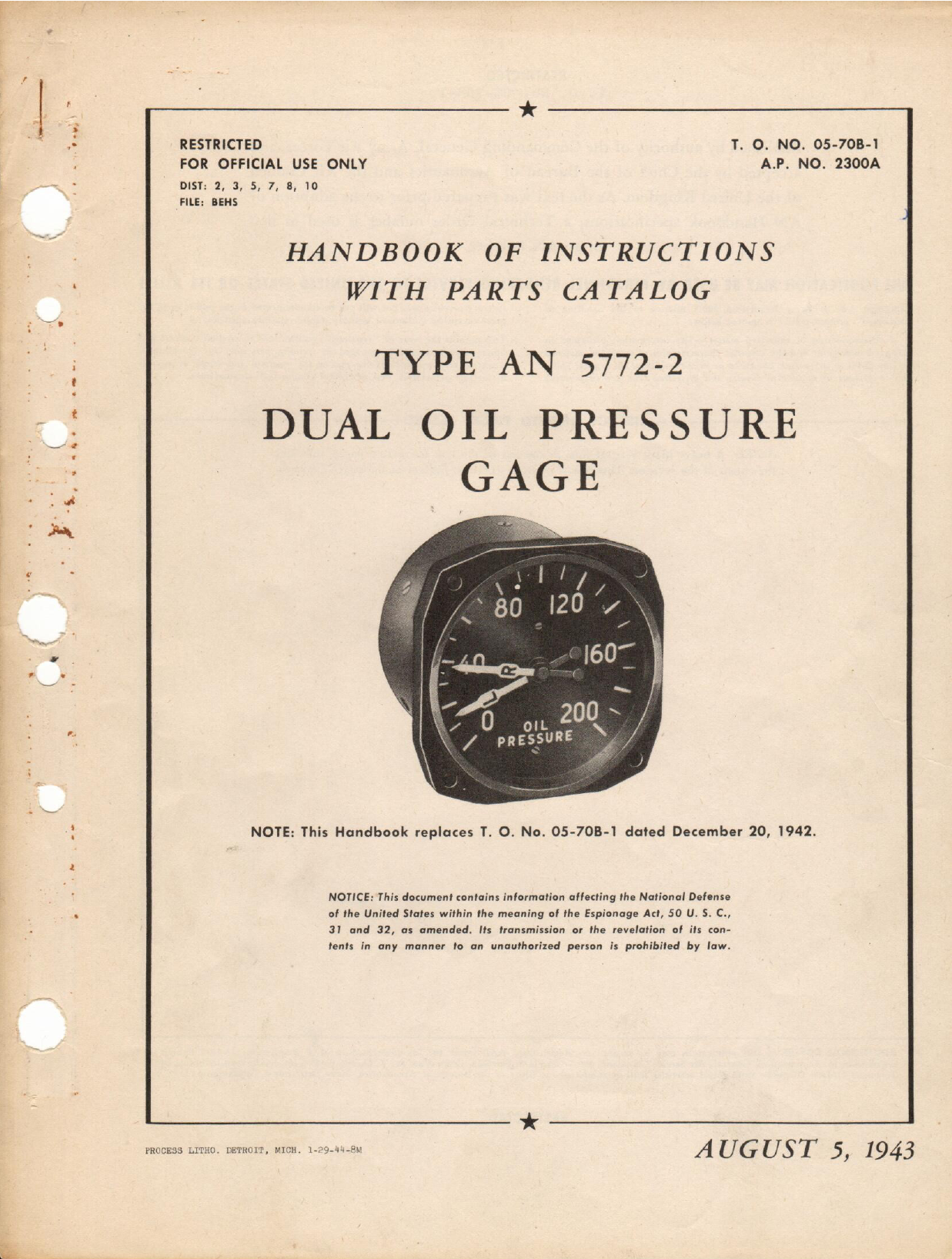 Sample page 1 from AirCorps Library document: Instructions with Parts Catalog for AN 5772-2 Oil Pressure Gage 
