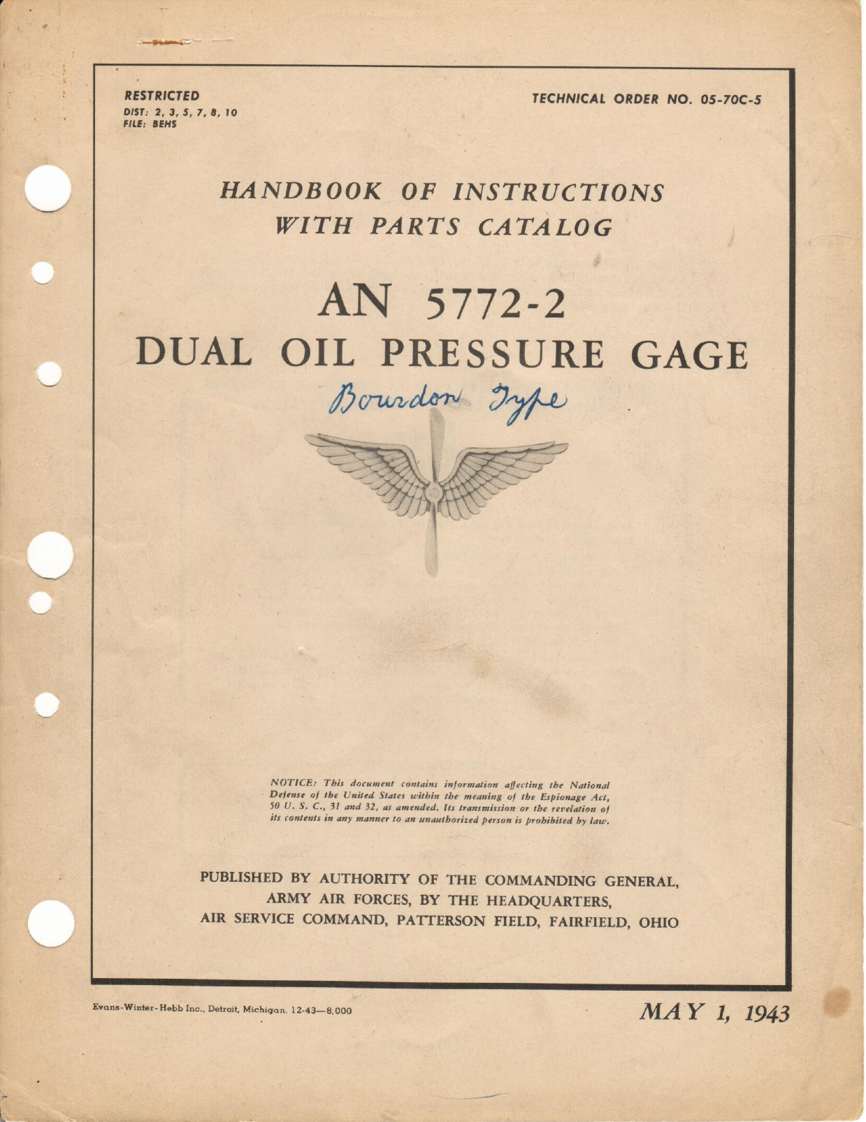 Sample page 1 from AirCorps Library document: Instructions with Parts Catalog for AN 5772-2 Oil Pressure Gage