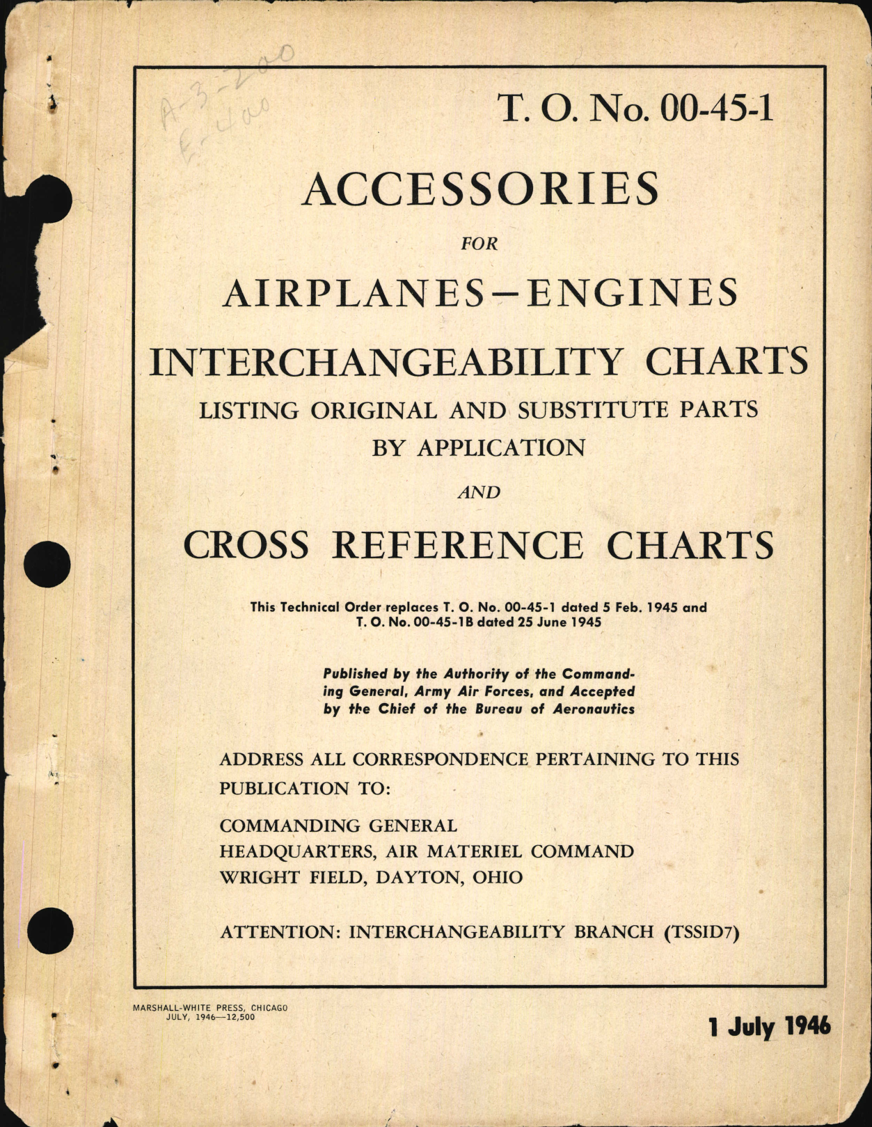 Sample page 1 from AirCorps Library document: Accessories for Airplane Engines Interchangeability and Cross Reference Charts