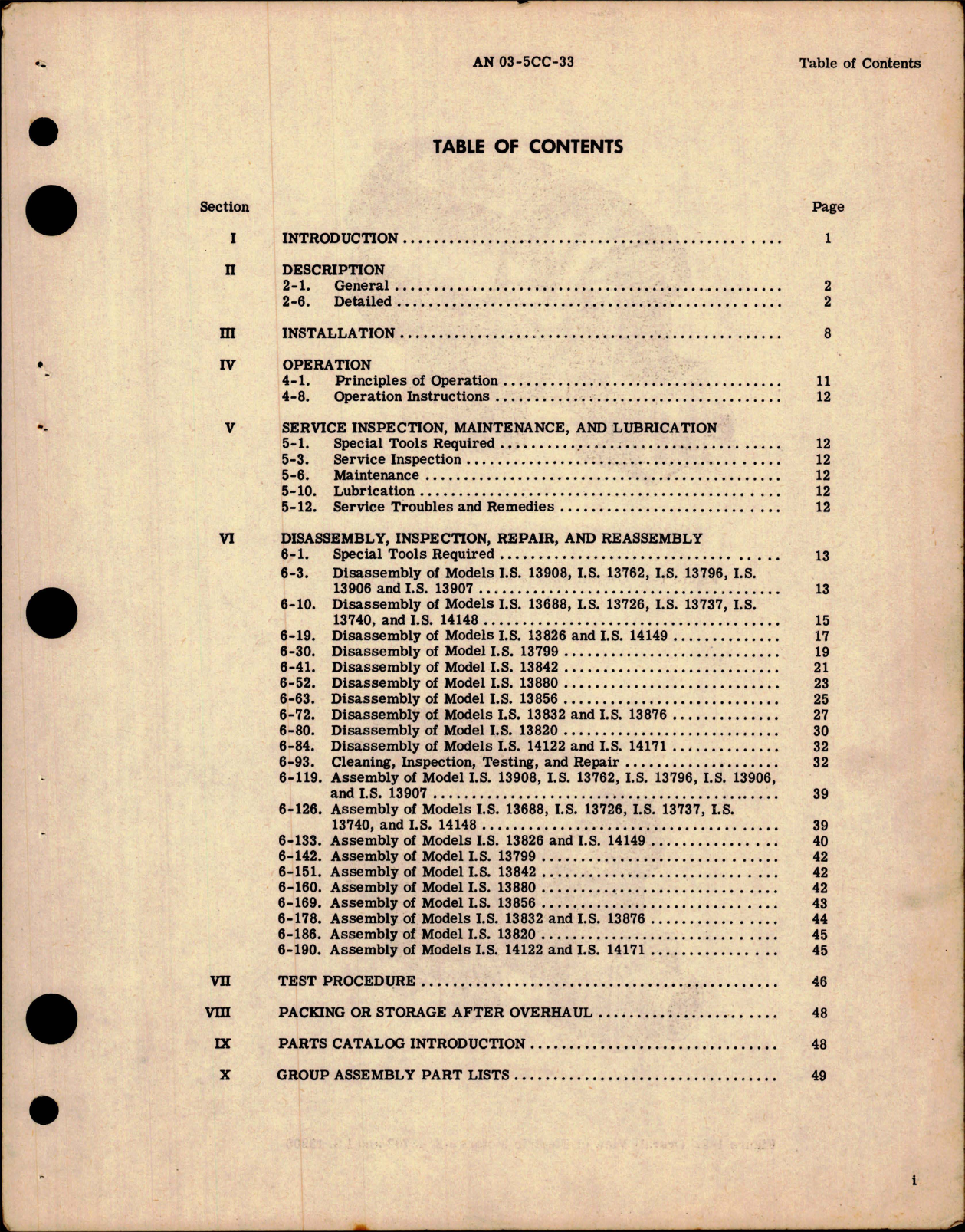 Sample page 5 from AirCorps Library document: Operation, Service, and Overhaul with Parts Catalog for Electric Motors 