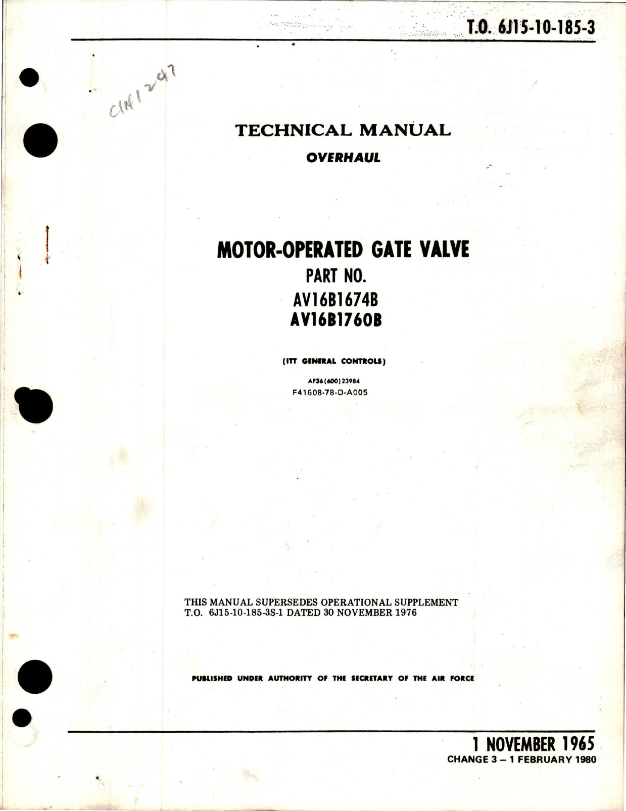 Sample page 1 from AirCorps Library document: Overhaul Instructions for Motor Operated Gate Valve - Parts AV16B1674B and AV16B1760B 