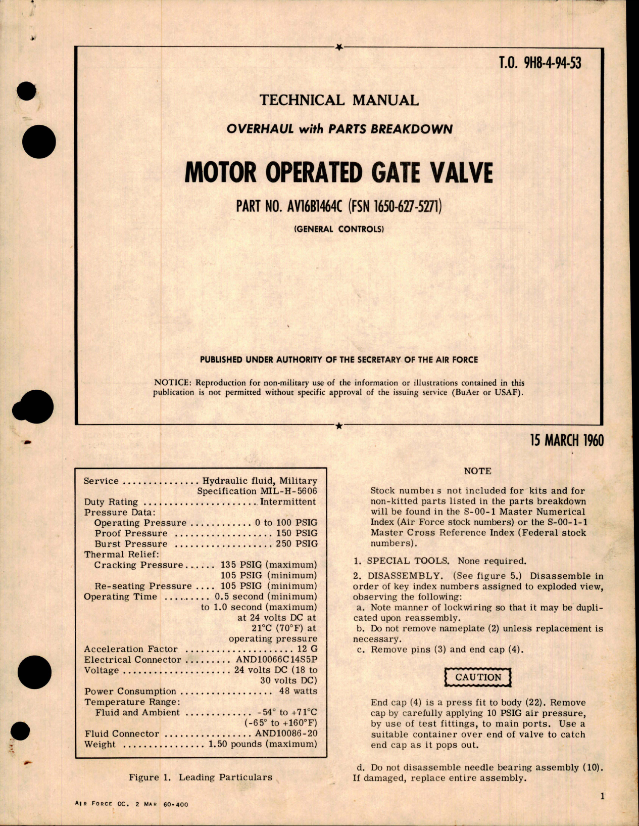 Sample page 1 from AirCorps Library document: Overhaul with Parts Breakdown for Motor Operated Gate Valve - Part AV16B1464C 