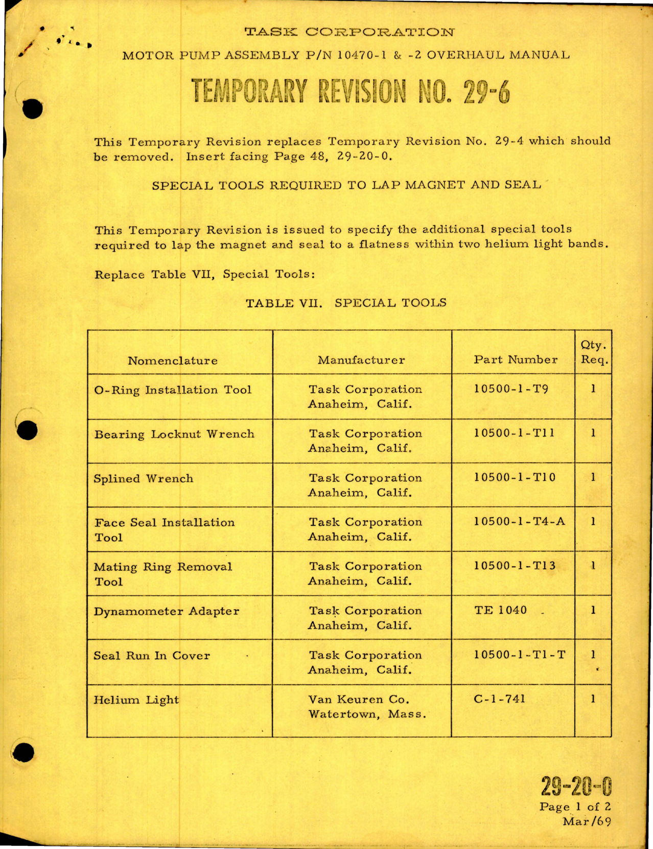 Sample page 1 from AirCorps Library document: Overhaul Manual for Motor Pump Assembly - Parts 10470-1 and 10470-2 - Special Tools to Lap Magnet & Seal - Revision No. 29-6 