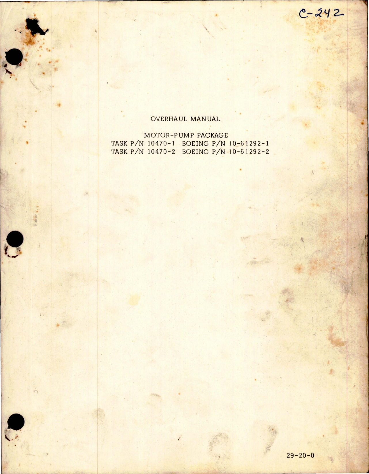 Sample page 1 from AirCorps Library document: Overhaul Manual for Motor Pump Package - Parts 10470-1 and 10470-2 