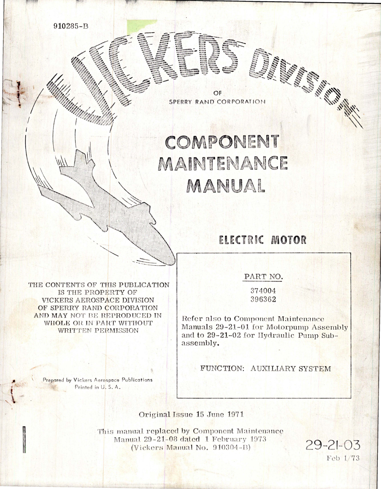 Sample page 1 from AirCorps Library document: Component Maintenance Manual for Electric Motor - Parts 374004 and 396362 