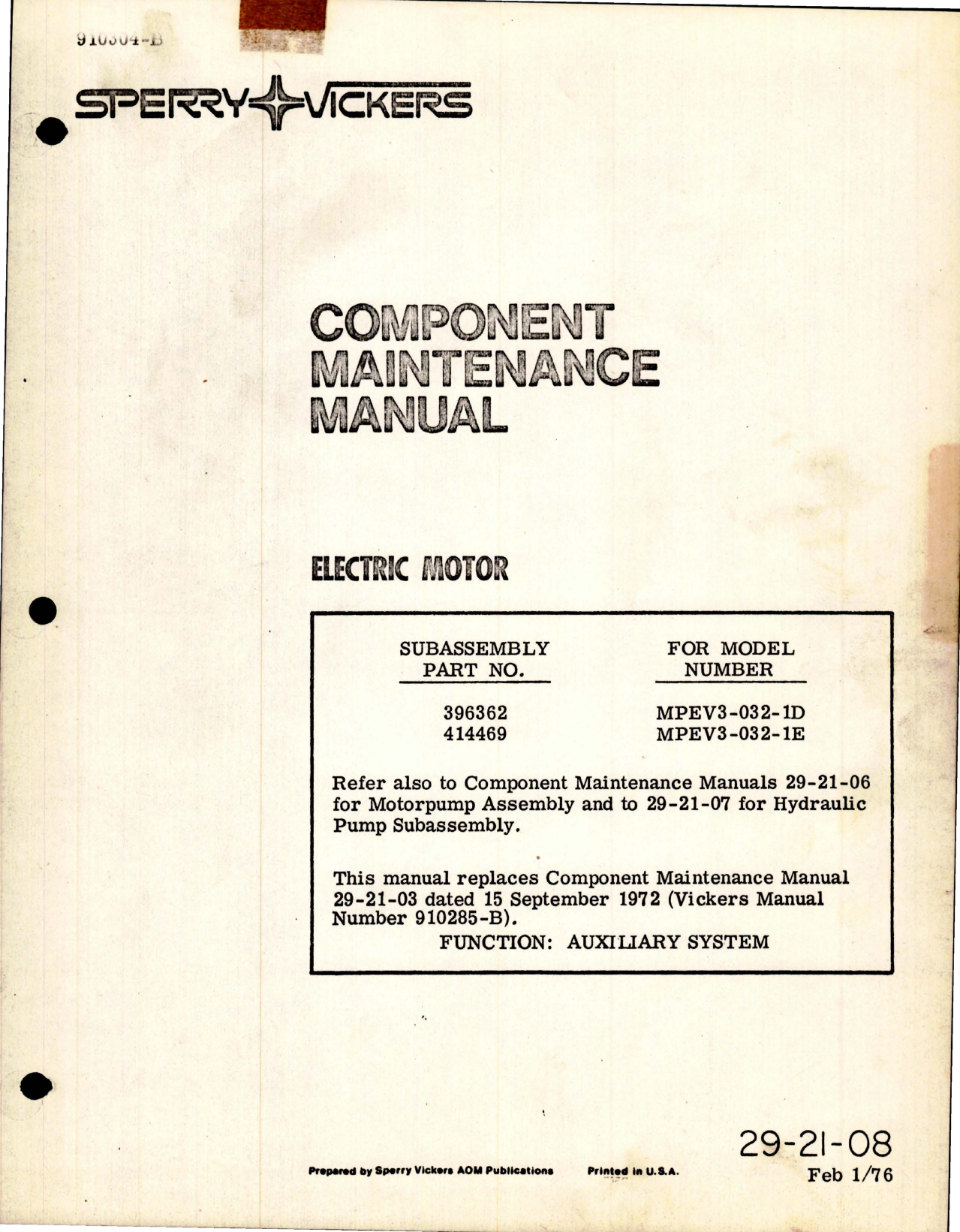 Sample page 1 from AirCorps Library document: Component Maintenance Manual for Electric Motor - Part 396362 and 414469 