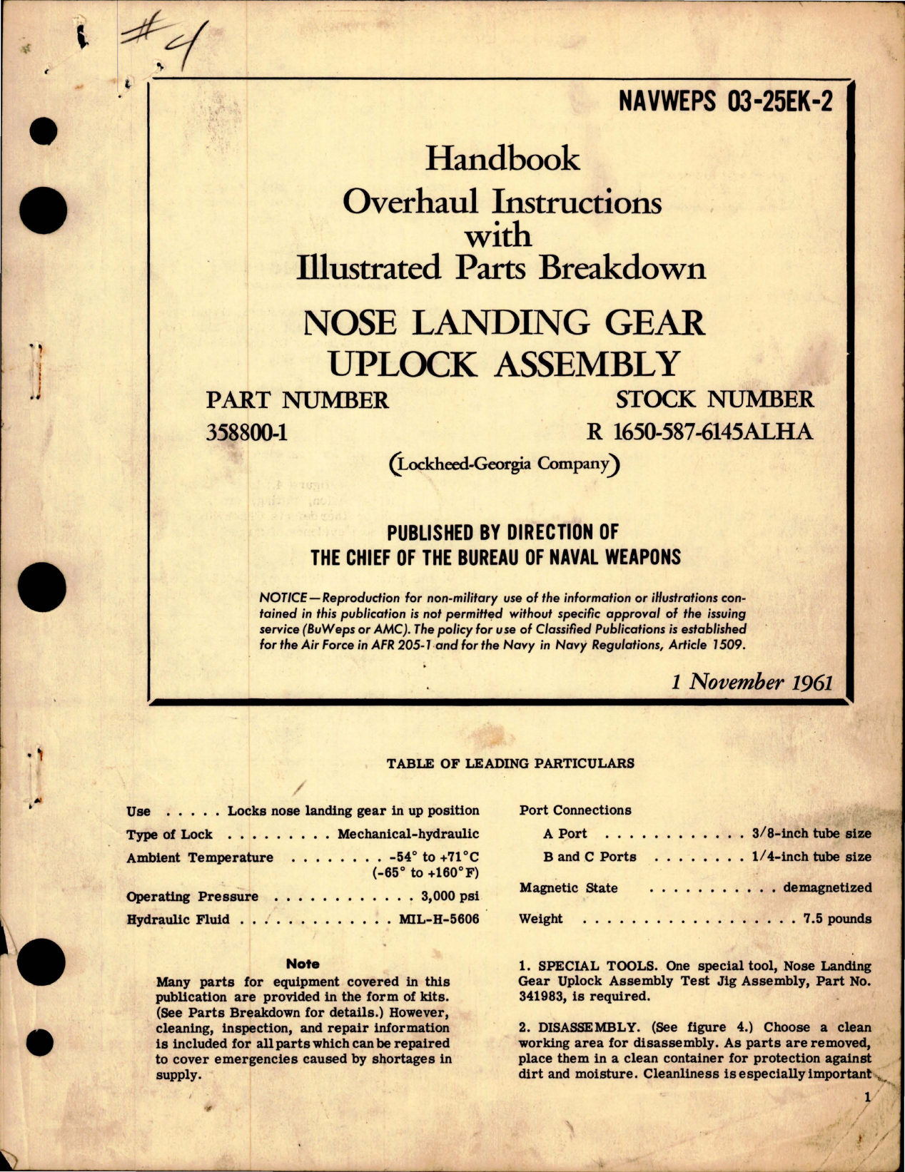 Sample page 1 from AirCorps Library document: Overhaul Instructions with Illustrated Parts Breakdown for Nose Landing Gear Uplock Assembly - Part 358800-1