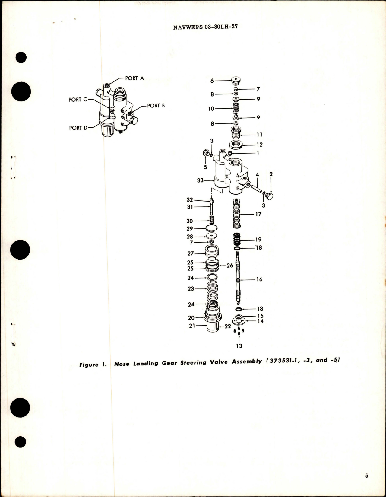 Sample page 5 from AirCorps Library document: Overhaul Instructions with Parts Breakdown for Nose Landing Gear Steering Valve Assembly 