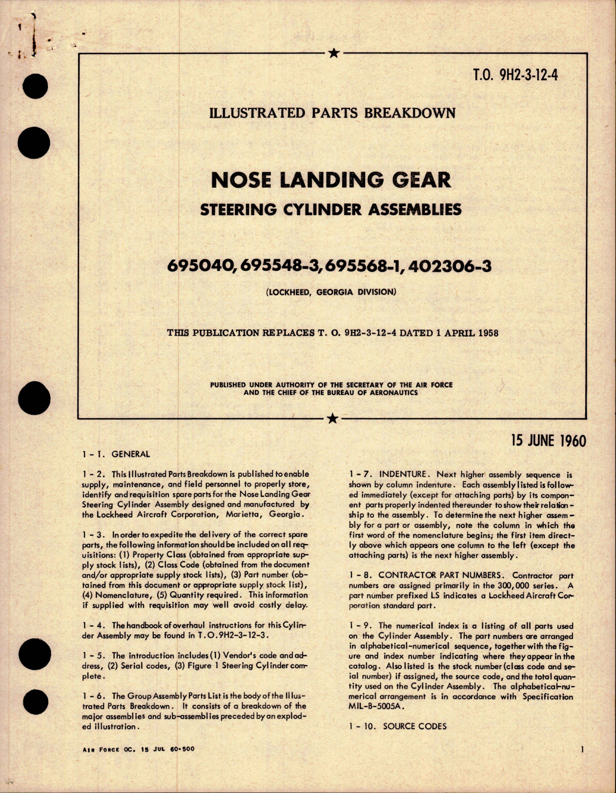 Sample page 1 from AirCorps Library document: Illustrated Parts Breakdown for Nose Landing Gear Steering Cylinder Assemblies 