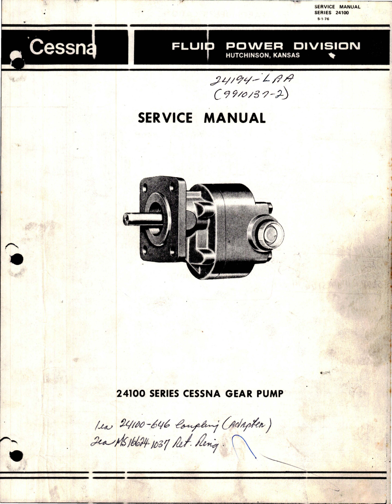 Sample page 1 from AirCorps Library document: Service Manual for Gear Pump - 24100 Series 