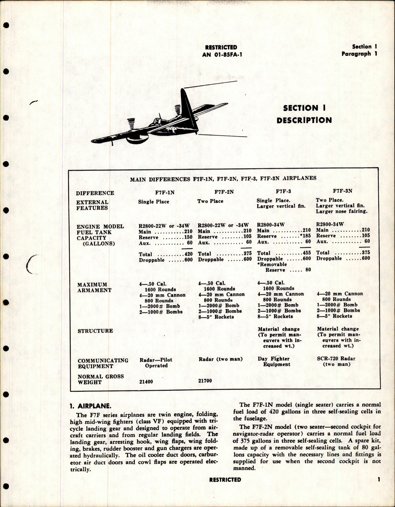 Sample page 7 from AirCorps Library document: Pilot's Handbook for F7F-1N, F7F-2N, F7F-3, and F7F-3N
