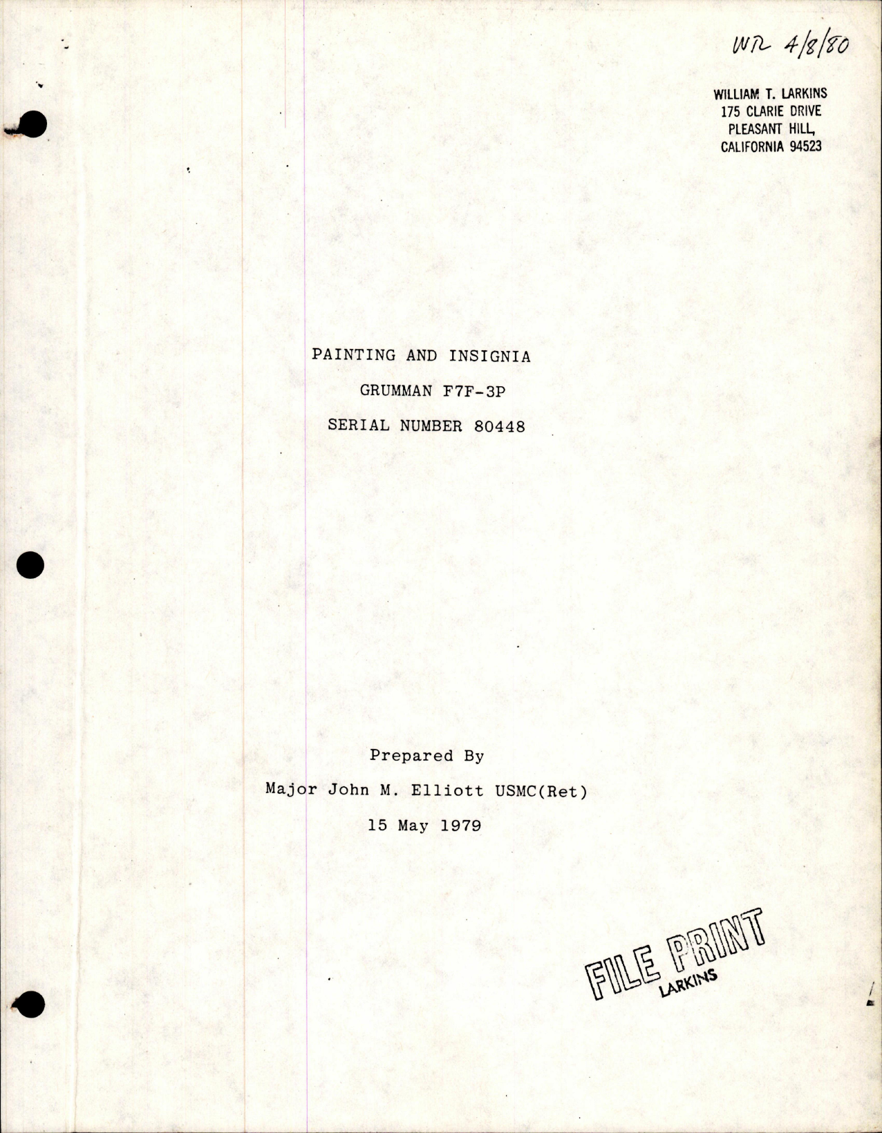 Sample page 1 from AirCorps Library document: Painting and Insignia for F7F-3P - Serial No. 80448