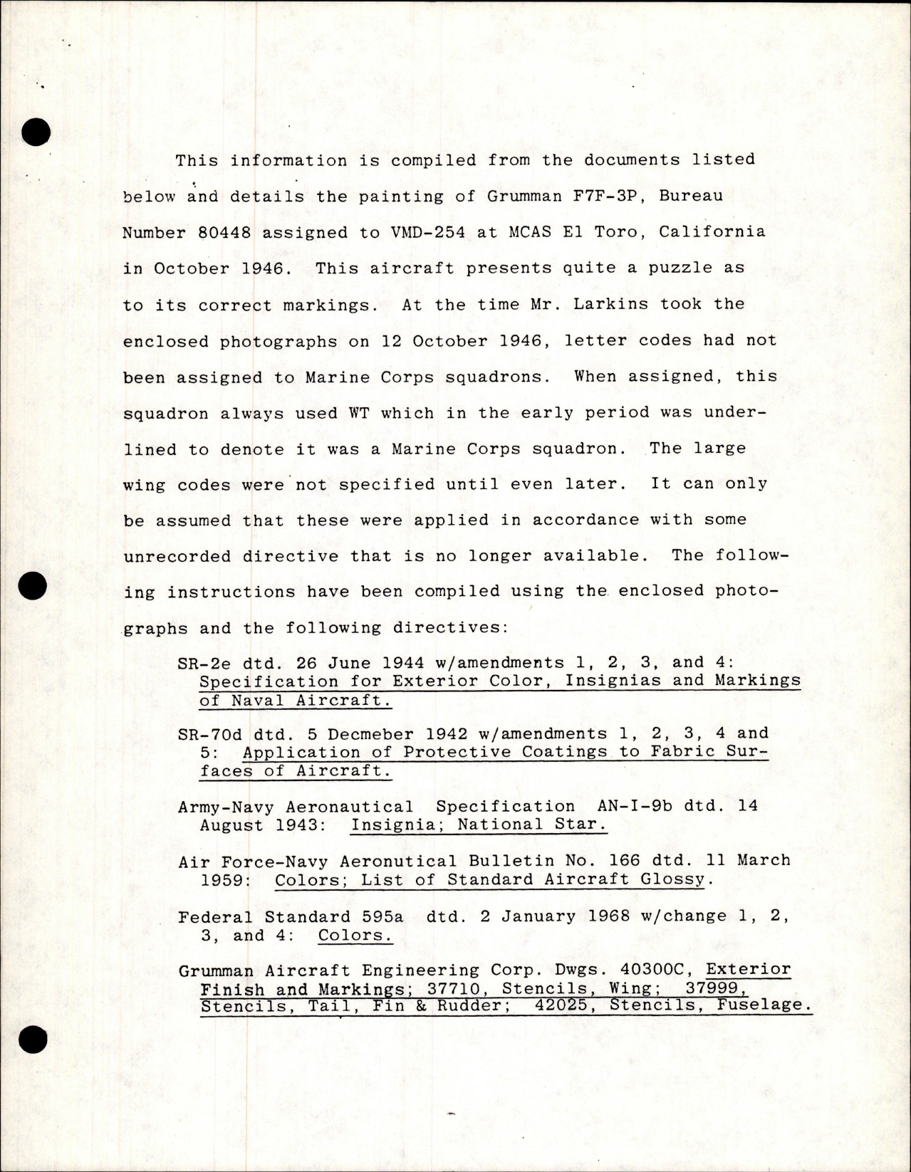 Sample page 9 from AirCorps Library document: Painting and Insignia for F7F-3P - Serial No. 80448