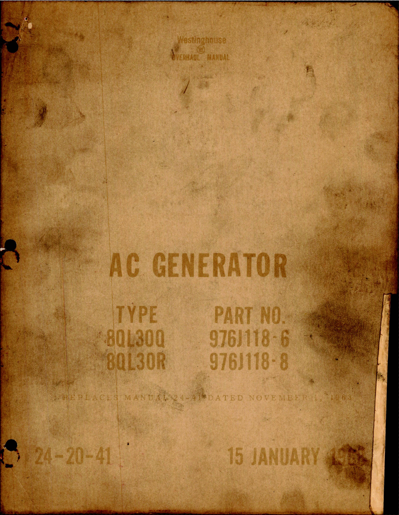 Sample page 1 from AirCorps Library document: Overhaul Manual for AC Generator - Types 8QL30Q and 8QL30R - Parts 976J118-6, 976J118-8