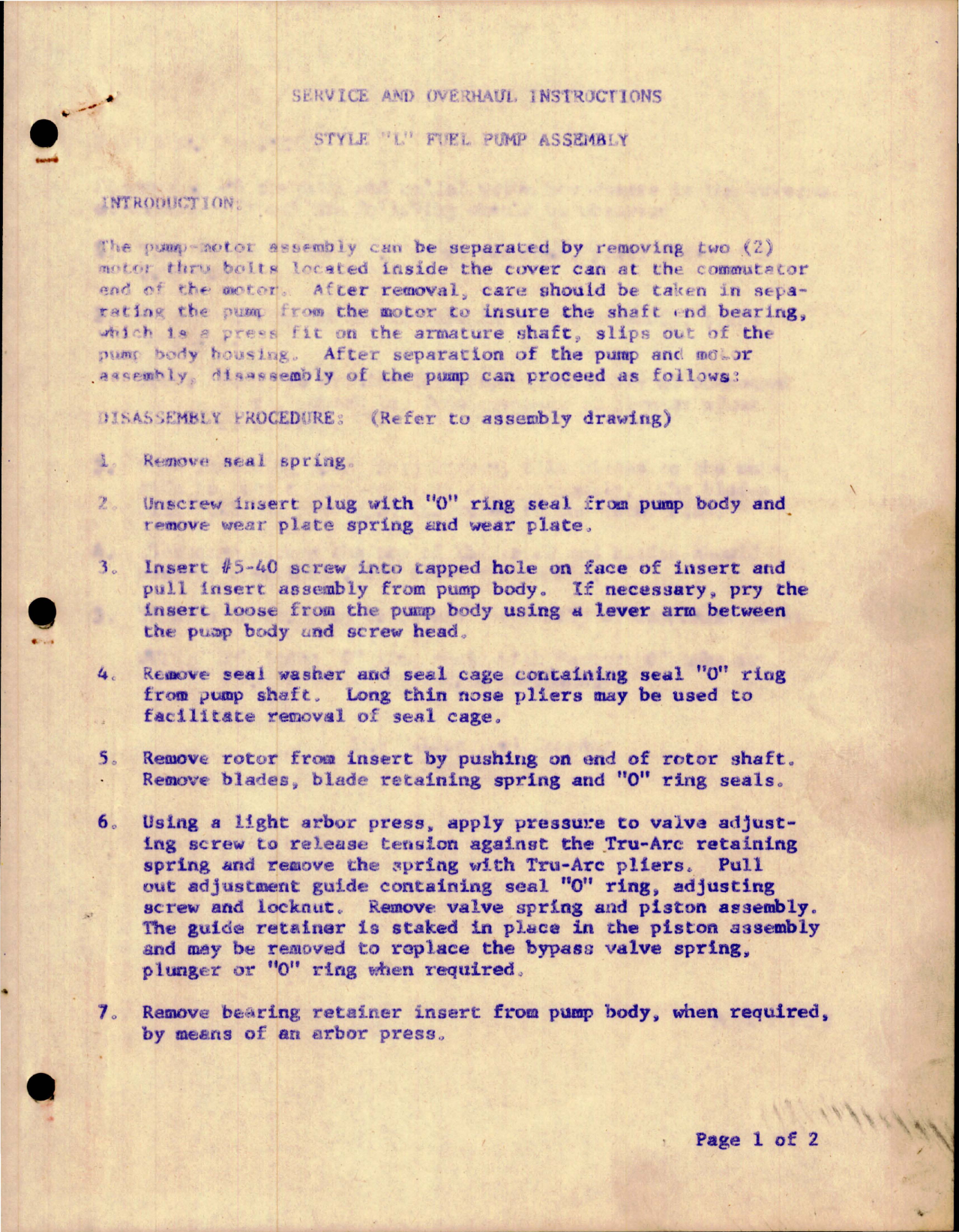 Sample page 1 from AirCorps Library document: Service and Overhaul Instructions for Style L Fuel Pump Assembly 