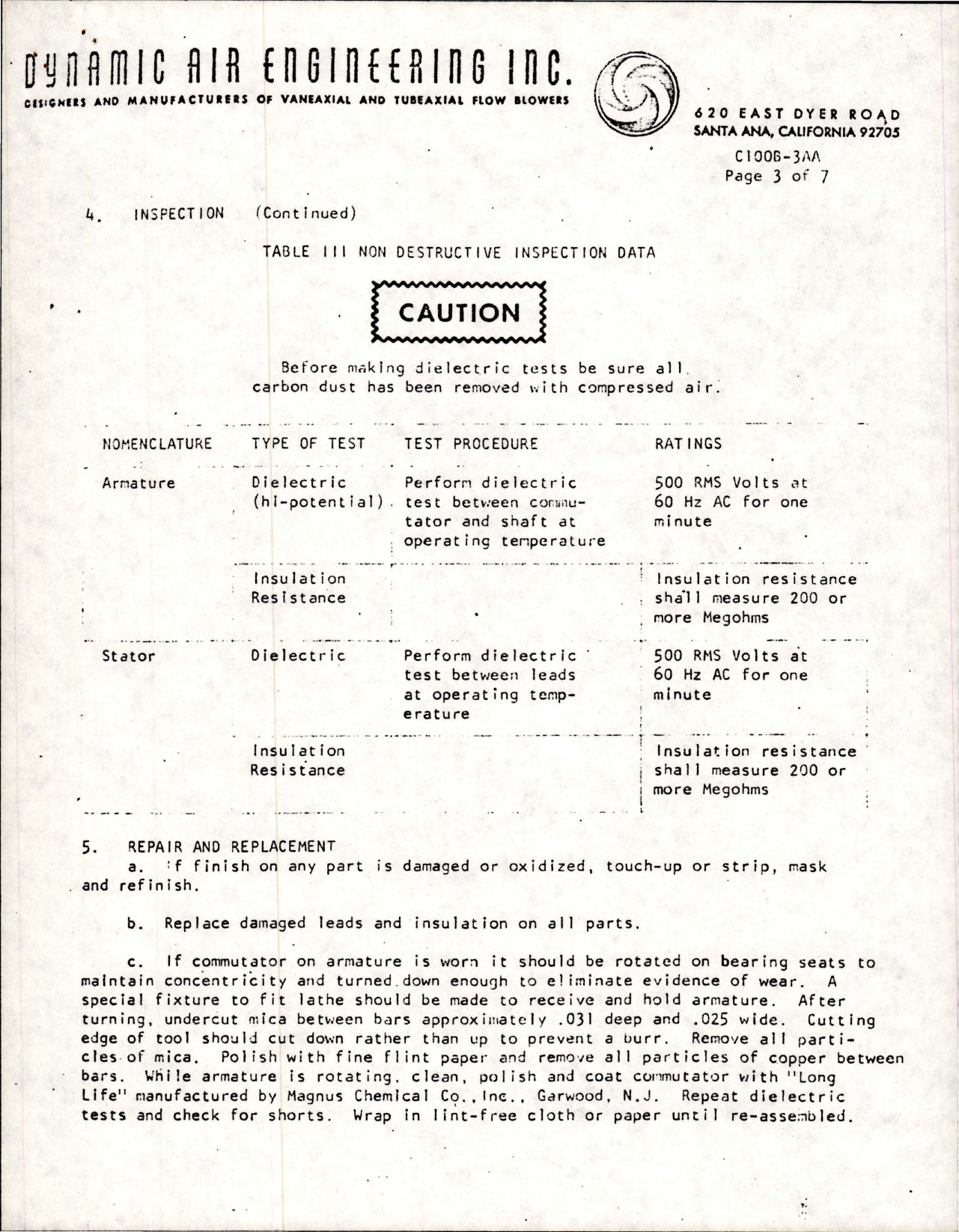 Sample page 5 from AirCorps Library document: Overhaul Instructions for Centrifugal Fan - Part C100B-3AA 