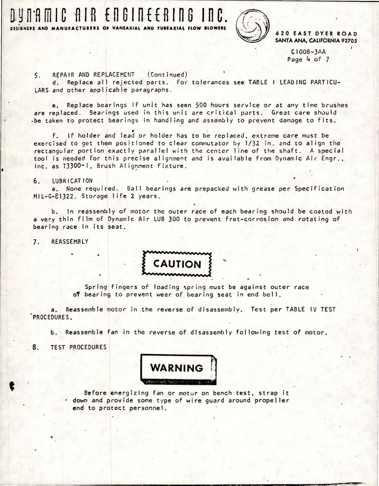 Sample page 7 from AirCorps Library document: Overhaul Instructions for Centrifugal Fan - Part C100B-3AA 