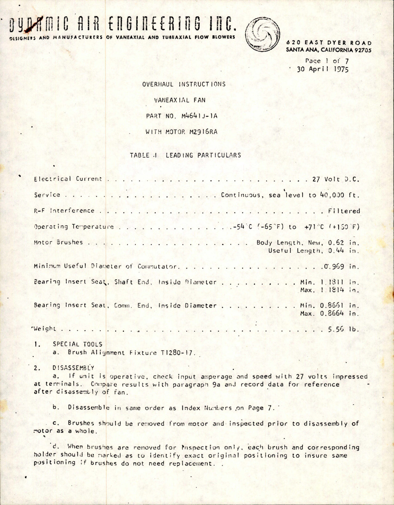 Sample page 1 from AirCorps Library document: Overhaul Instructions for Vaneaxial Fan - Part M4641 J-1A 