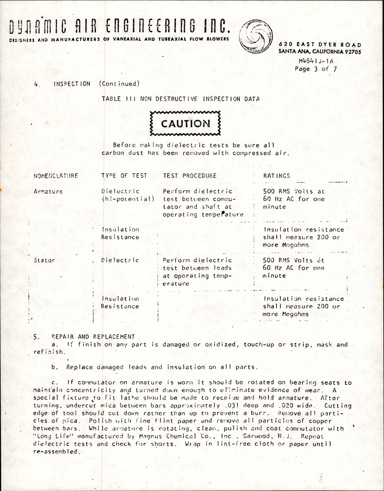 Sample page 5 from AirCorps Library document: Overhaul Instructions for Vaneaxial Fan - Part M4641 J-1A 