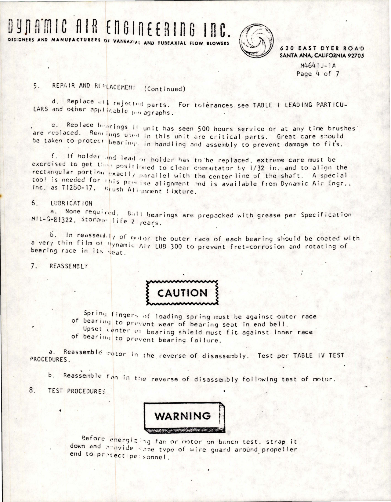Sample page 7 from AirCorps Library document: Overhaul Instructions for Vaneaxial Fan - Part M4641 J-1A 