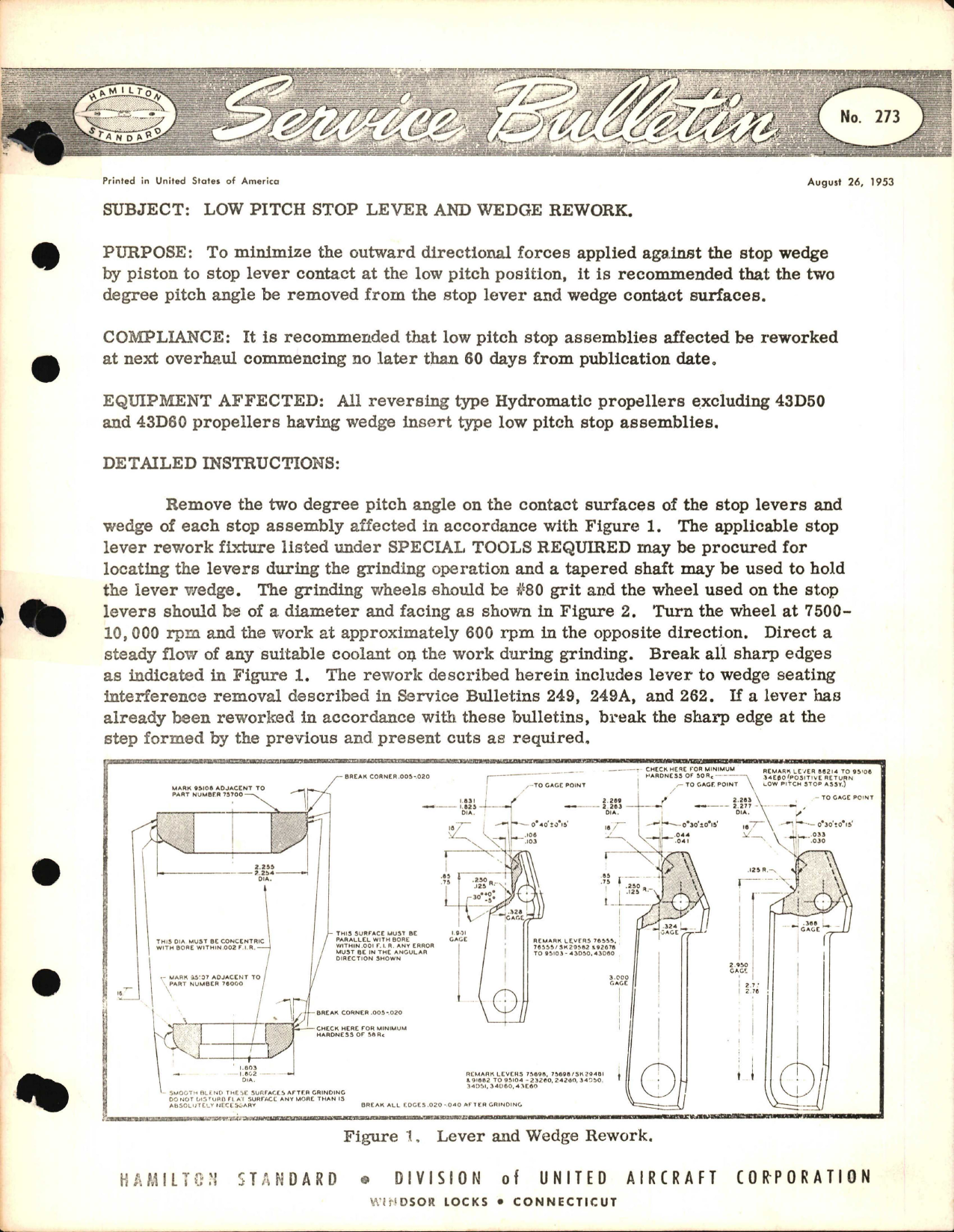 Sample page 1 from AirCorps Library document: Low Pitch Stop Lever and Wedge Rework