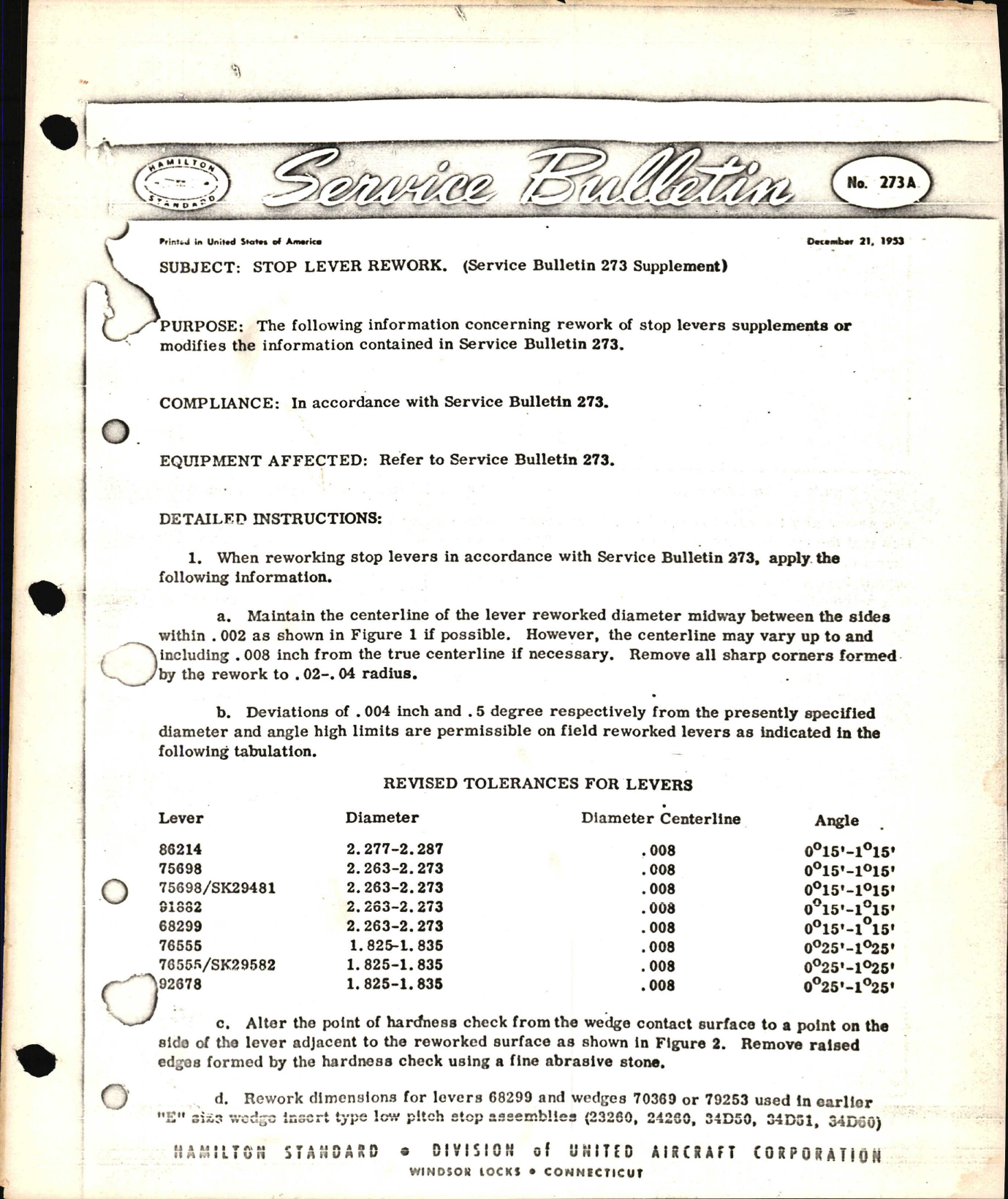 Sample page 1 from AirCorps Library document: Stop Lever Rework