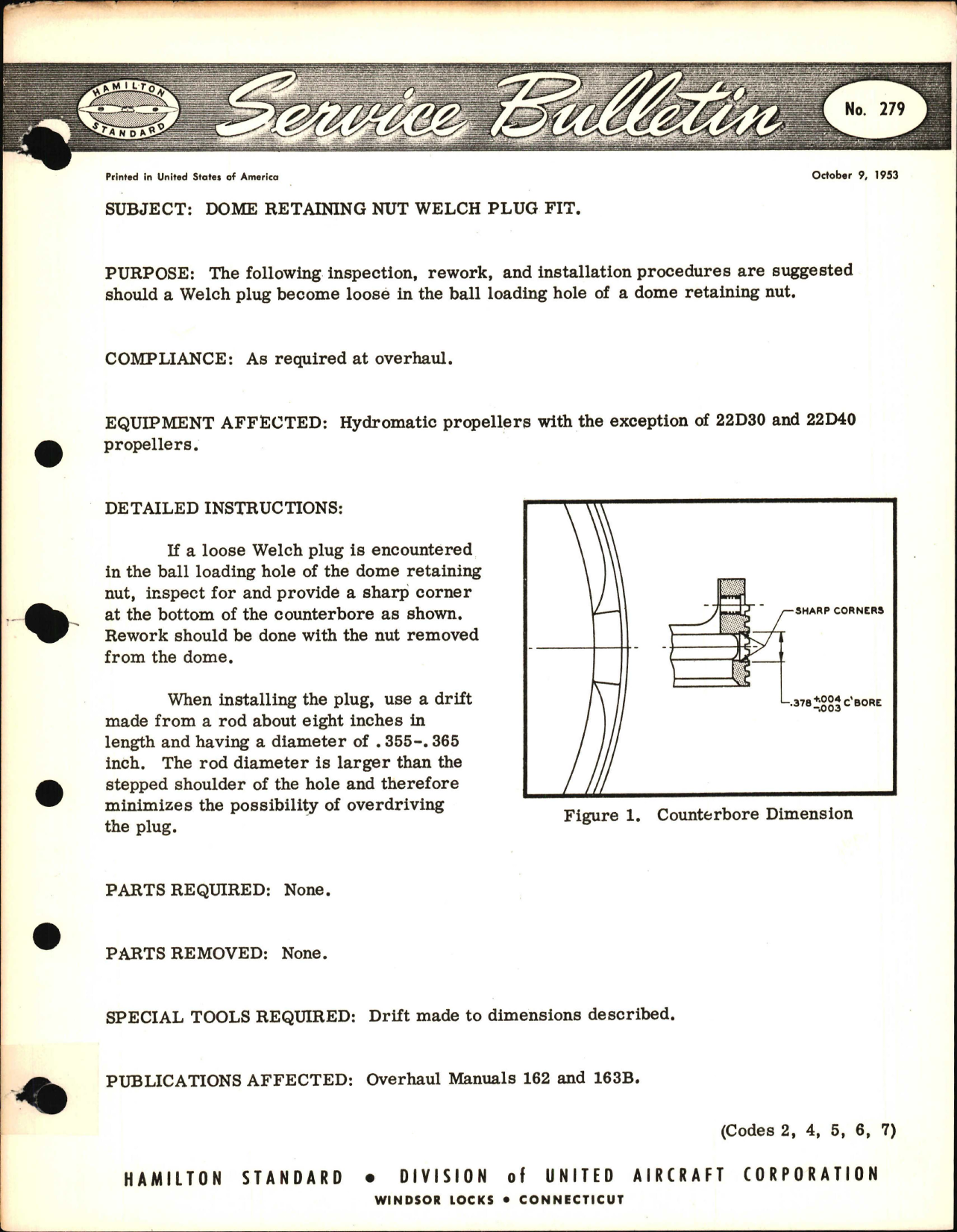 Sample page 1 from AirCorps Library document: Dome Retaining Nut Welch Plug Fit