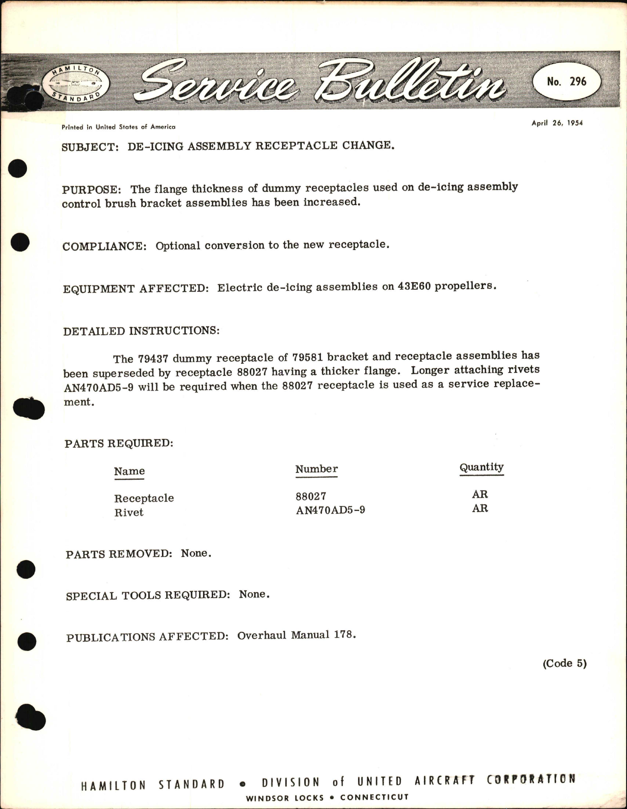 Sample page 1 from AirCorps Library document: De-Icing Assembly Receptacle Change